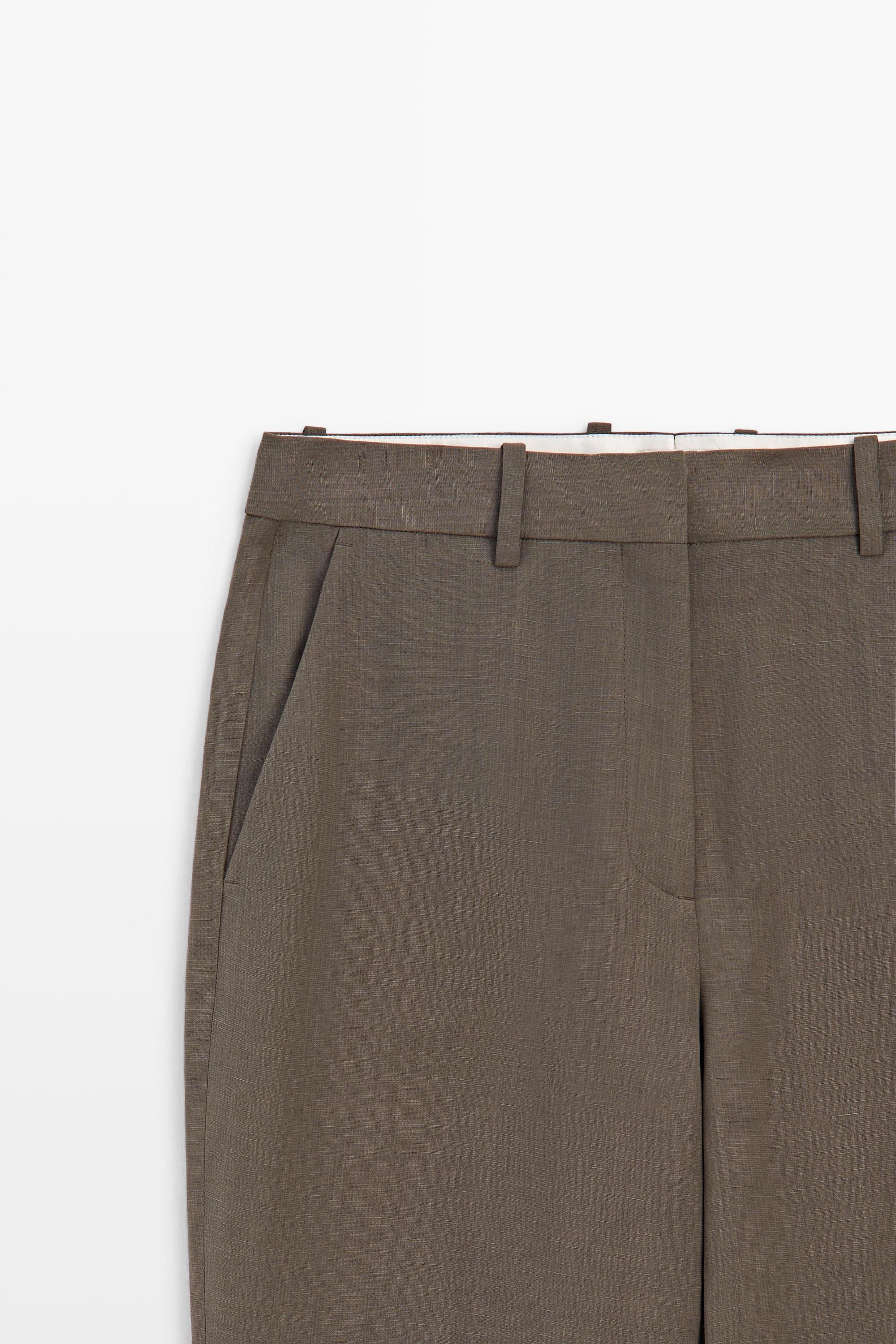 Linen-blend tailored pants - STUDIO — BROWN