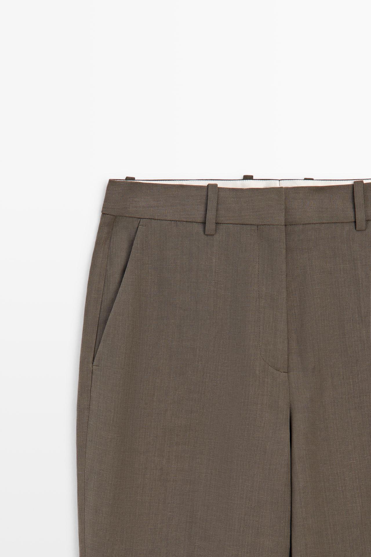 Linen-blend tailored pants - STUDIO — BROWN
