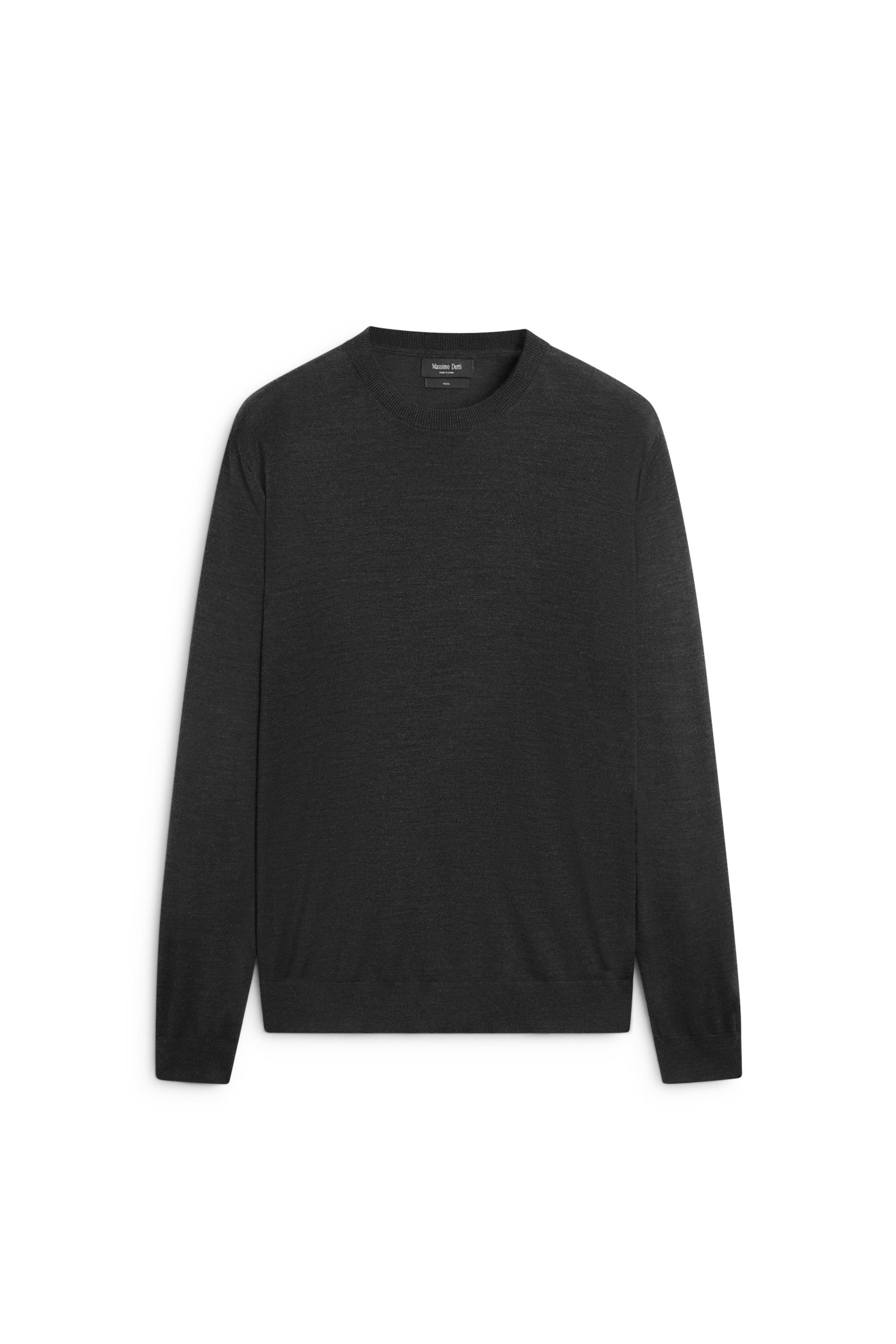 100% merino wool knit round neck sweater — CHARCOAL
