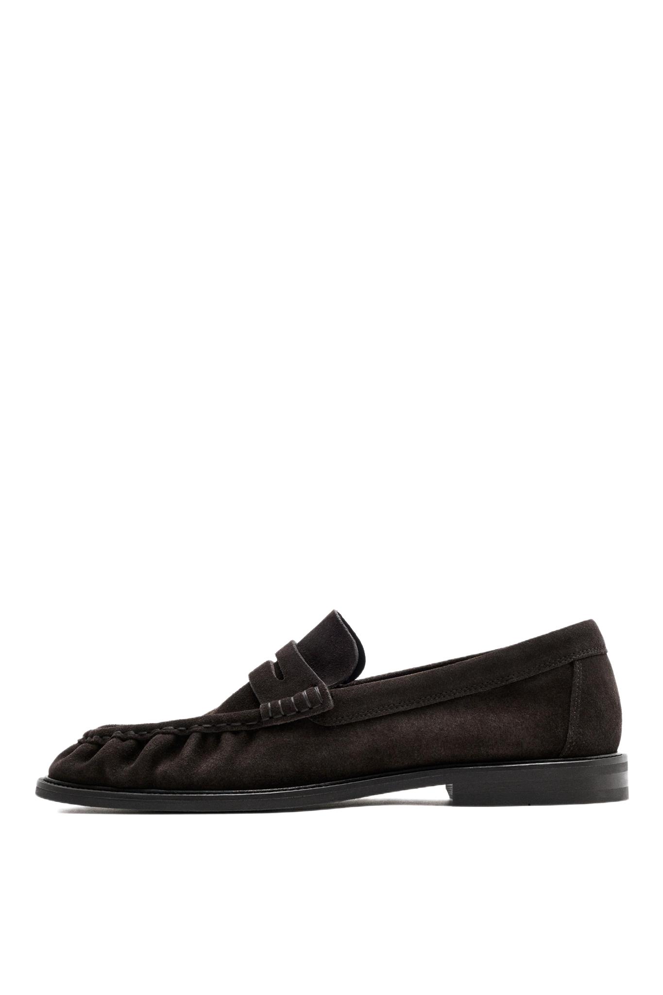 Shirred split suede leather loafer — BROWN