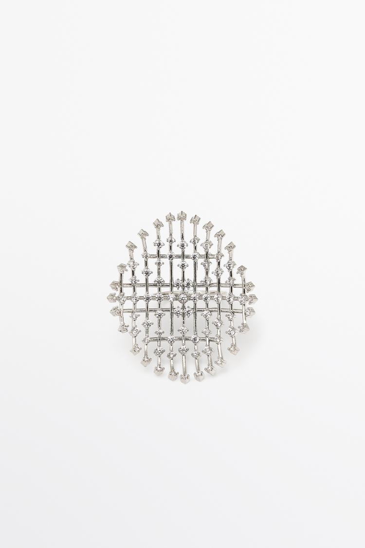 Panoramic rhinestone ring — SILVER