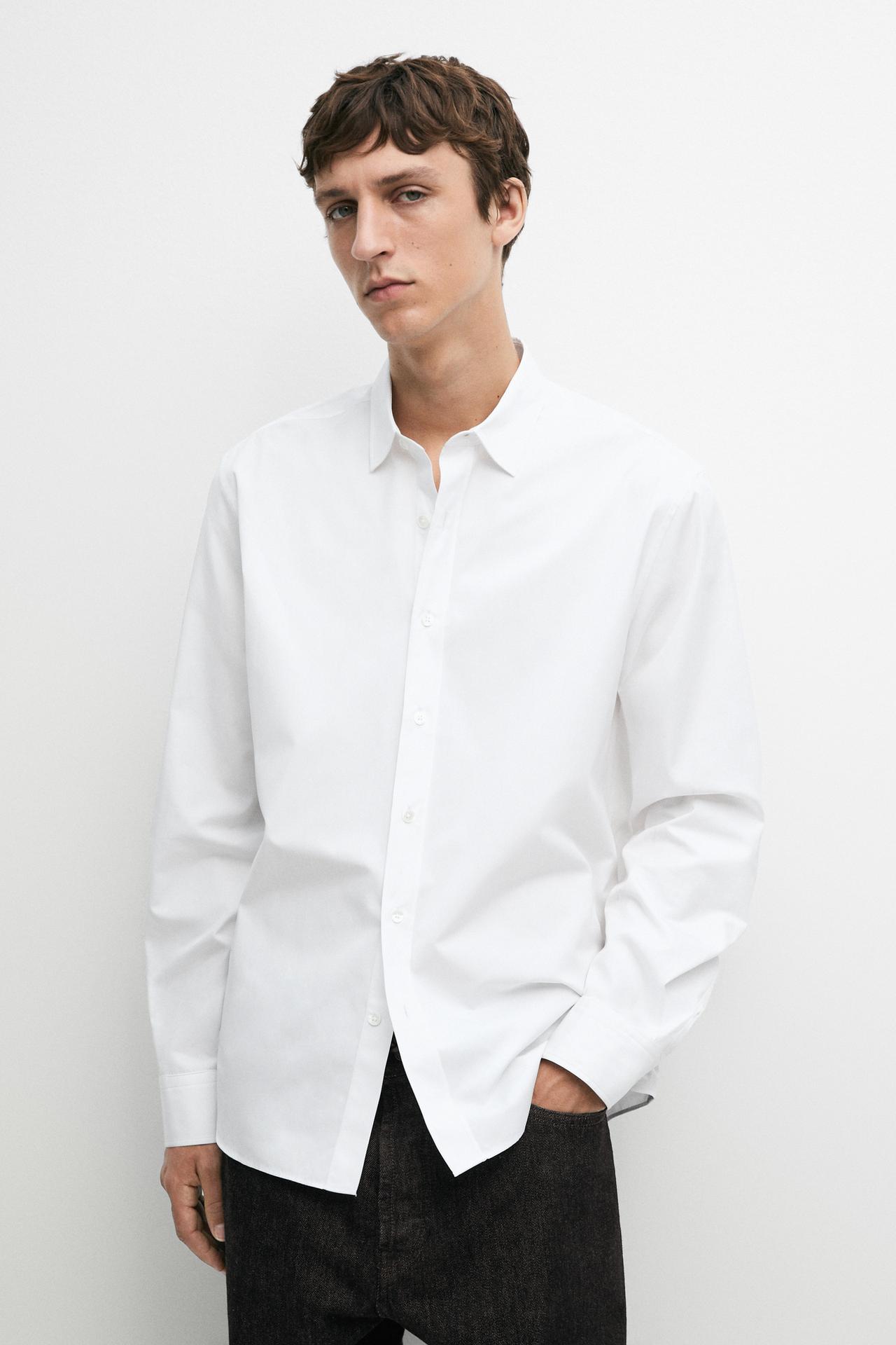 100% cotton regular fit poplin shirt — WHITE