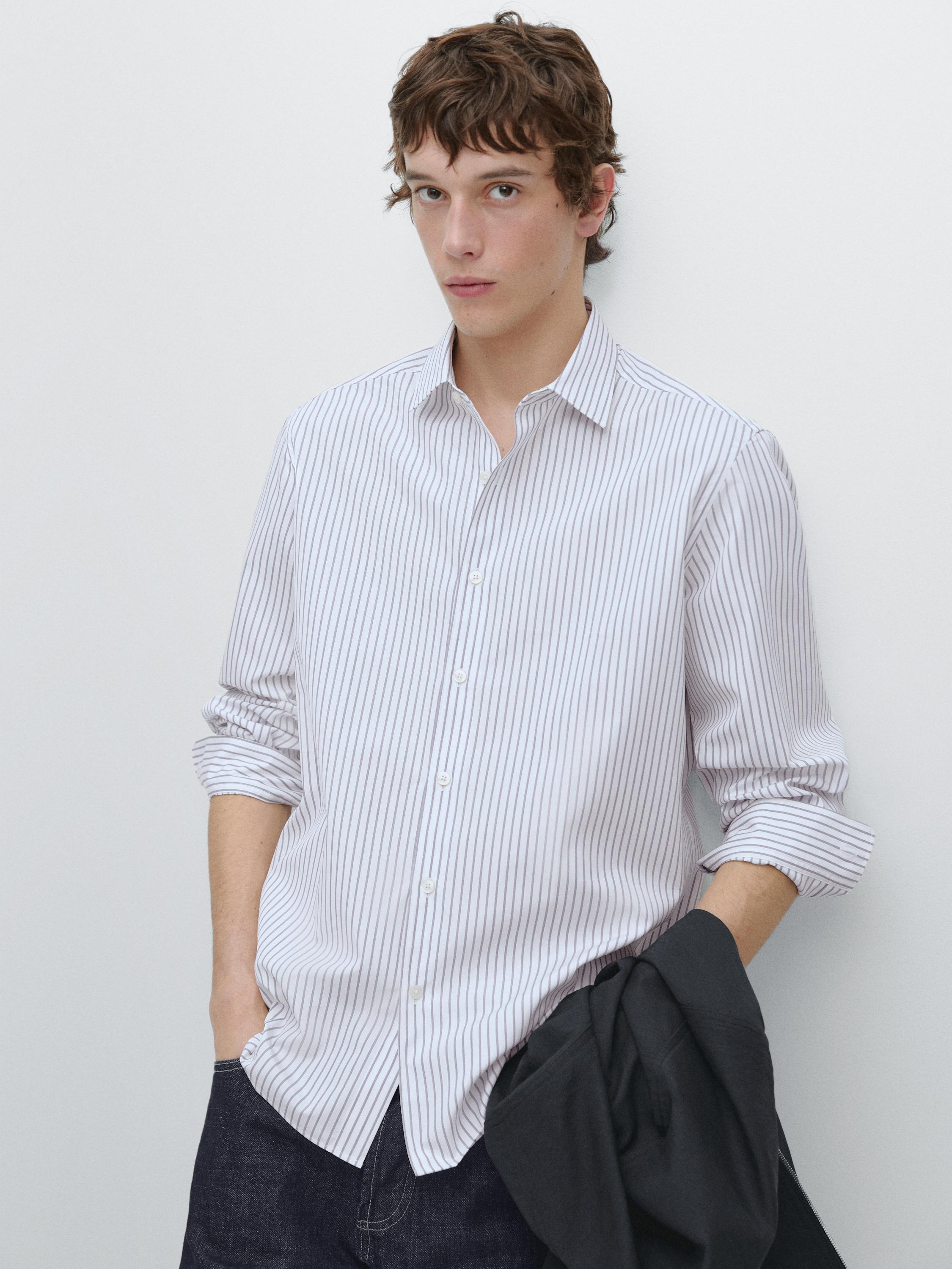 Regular fit striped shirt — Light Blue