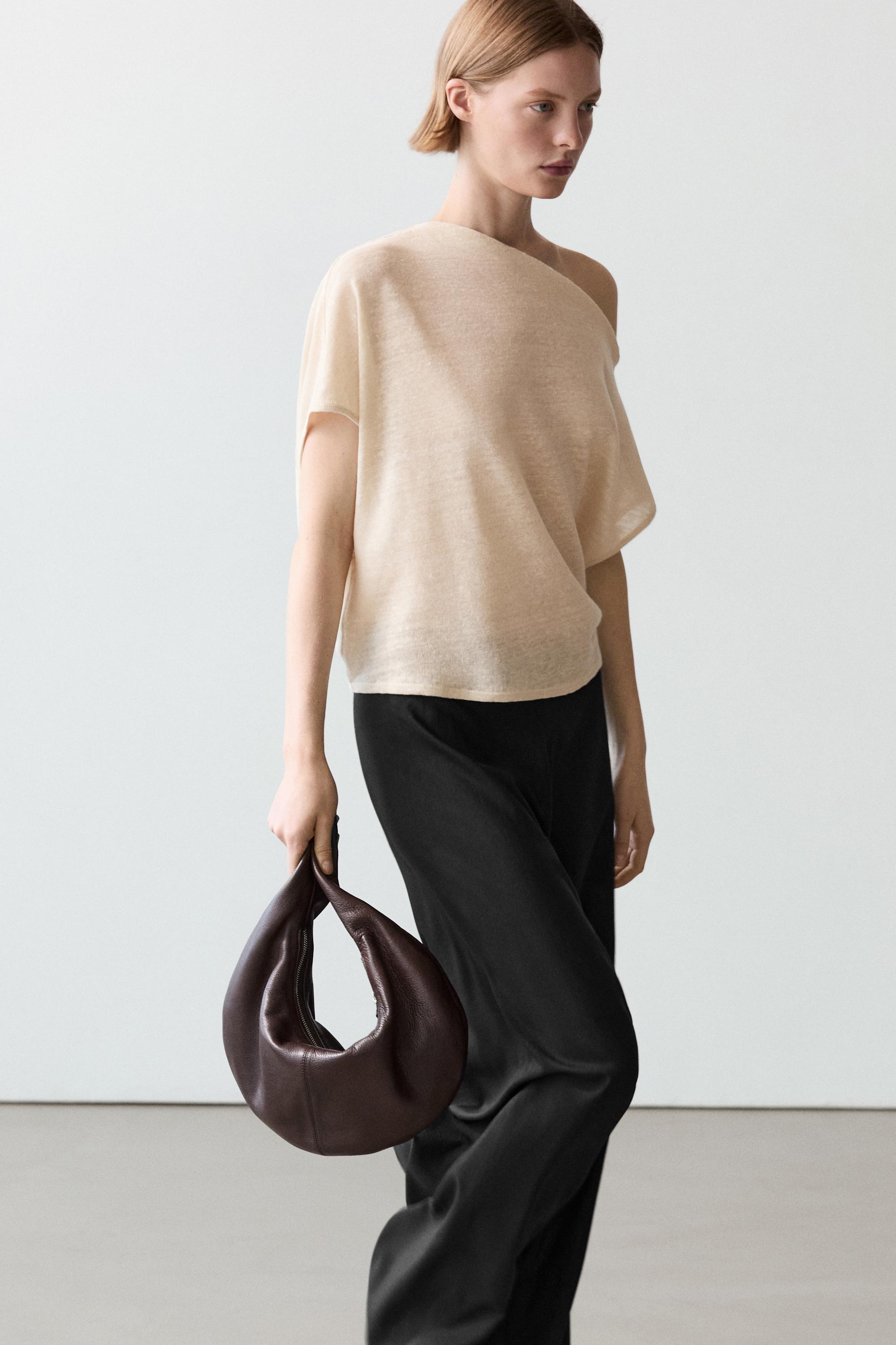 Linen blend asymmetric cropped cape — CREAM