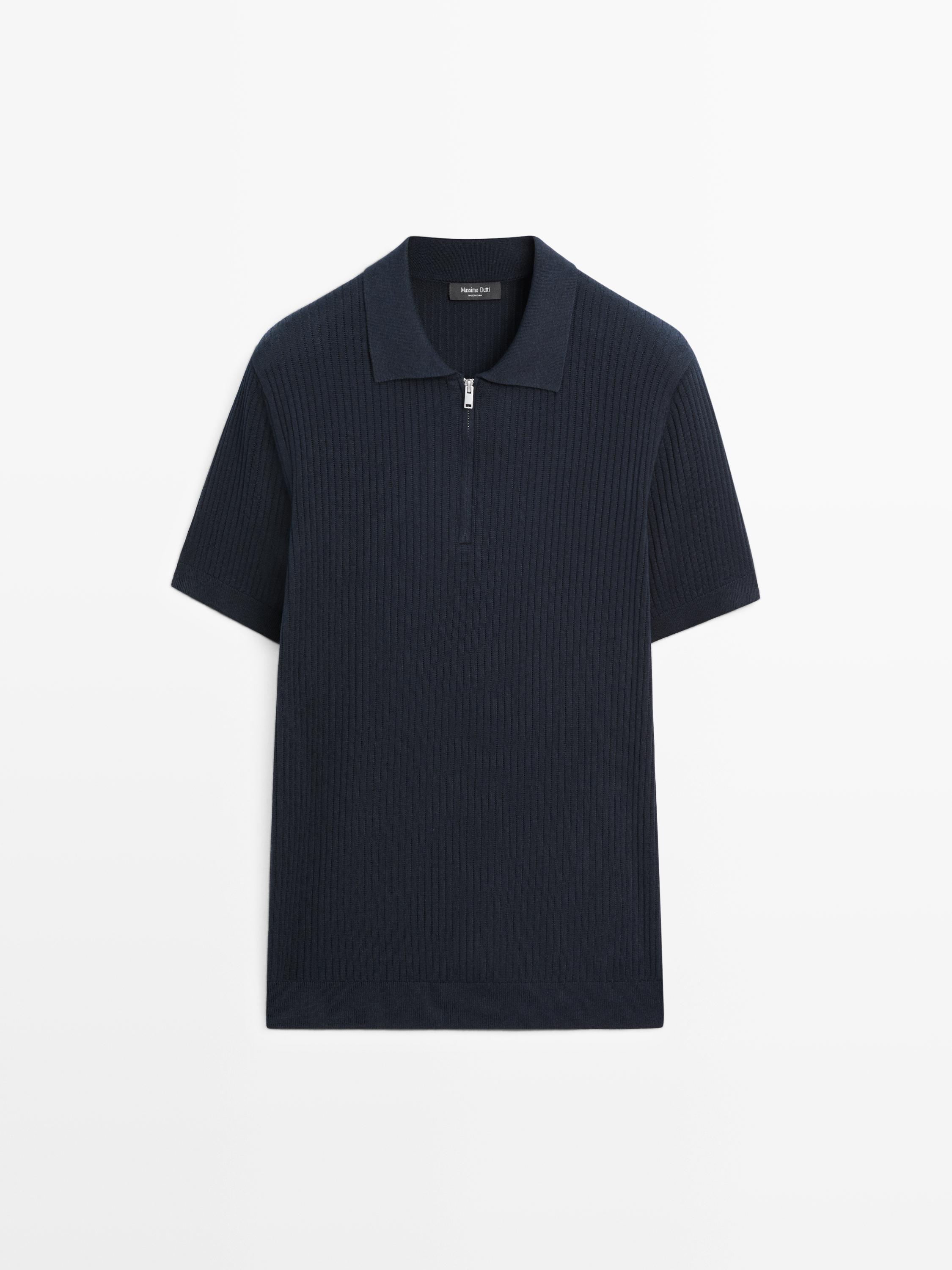 Quarter-zip knit polo sweater — NAVY BLUE