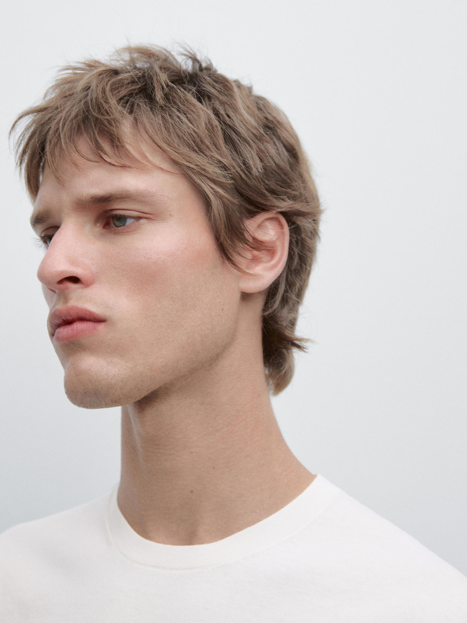 Dzianinowa Koszulka Bawełniana - Surowy - Xl - Massimo Dutti - Mężczyzna