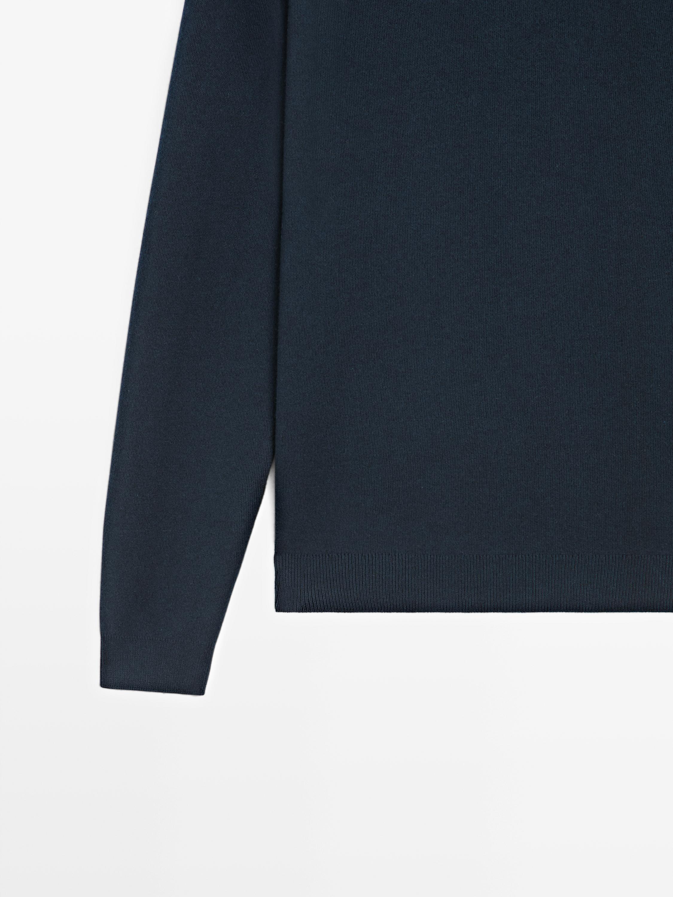 Knit 100% cotton crew neck sweater — NAVY BLUE