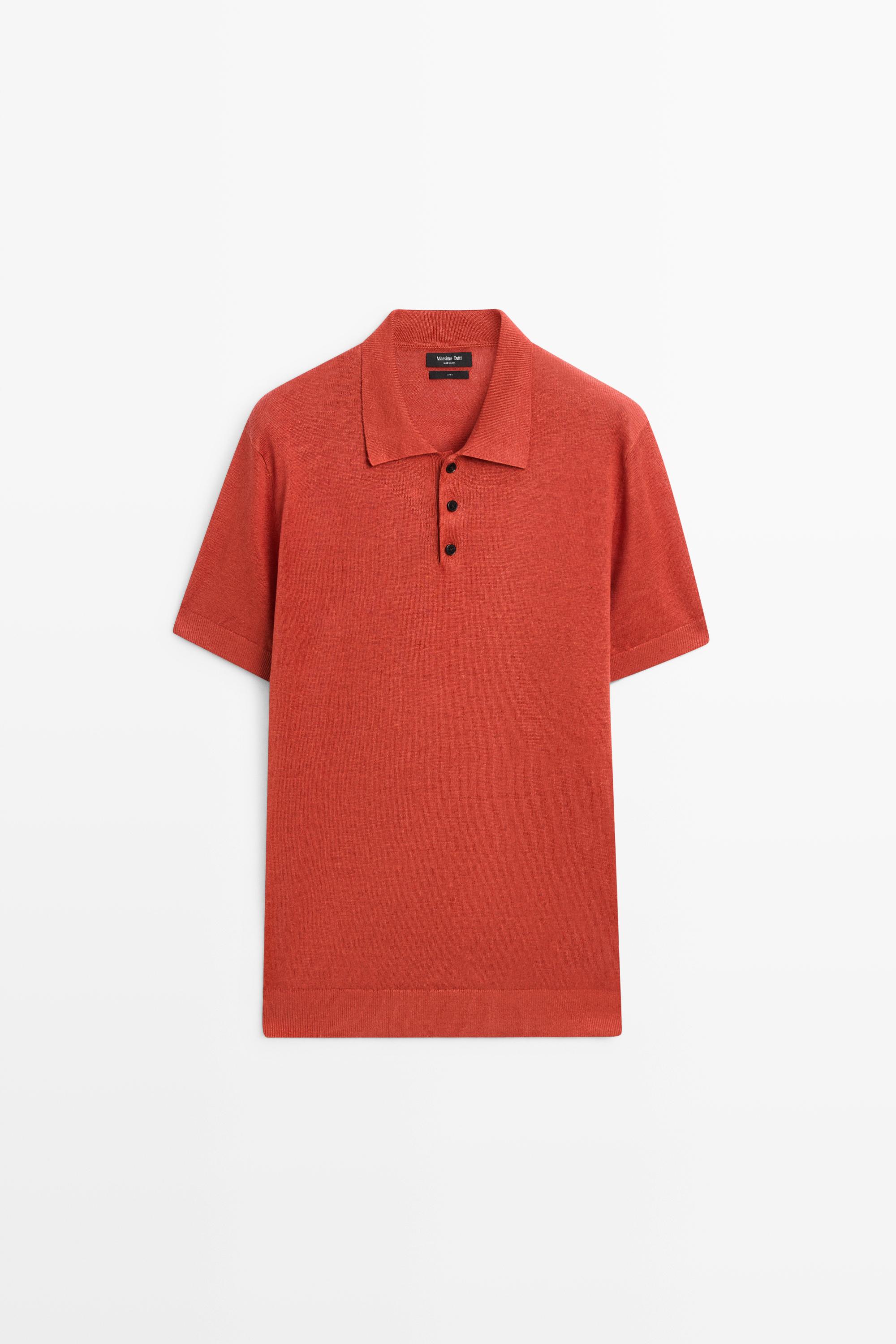 100% linen knit polo shirt — ORANGE