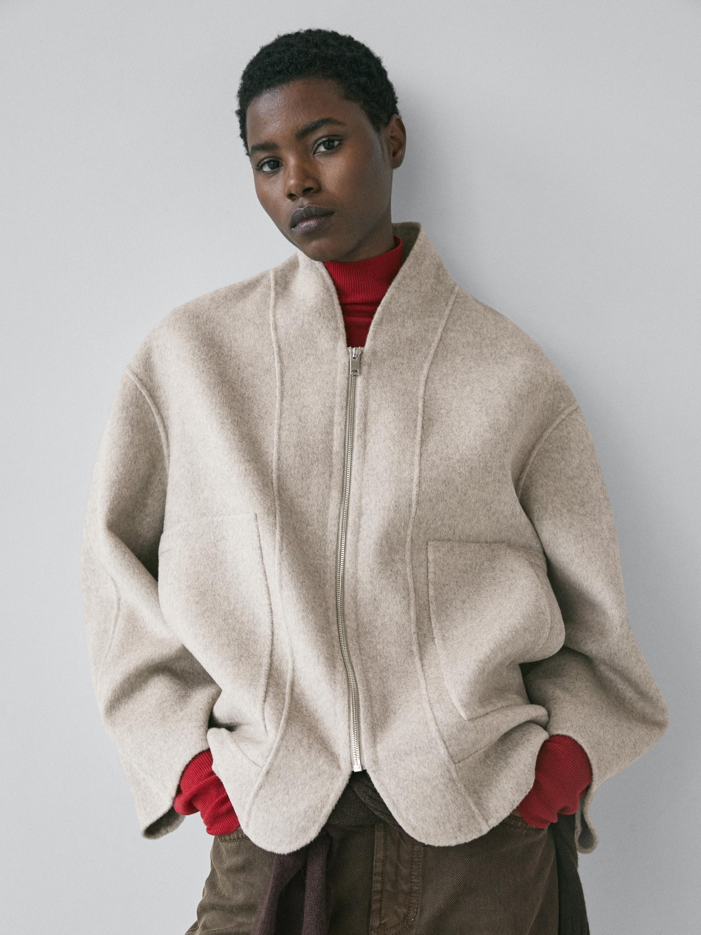 Jauktas vilnas mētelis ar rāvējslēdzēju