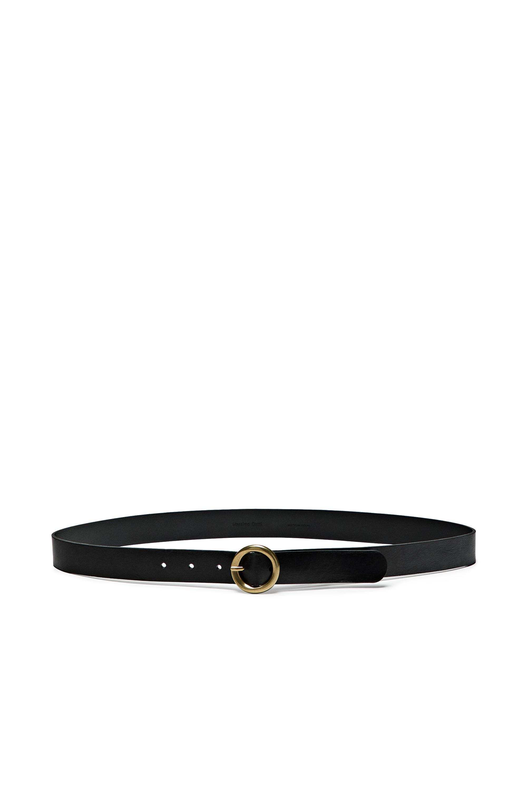 Nappa leather belt with round buckle — BLACK