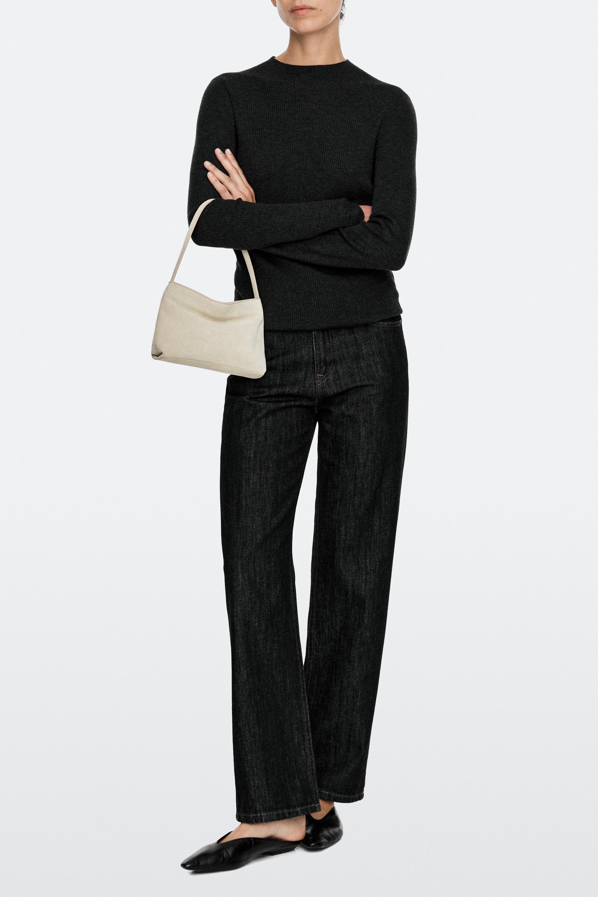 Split suede leather shoulder bag — Ecru