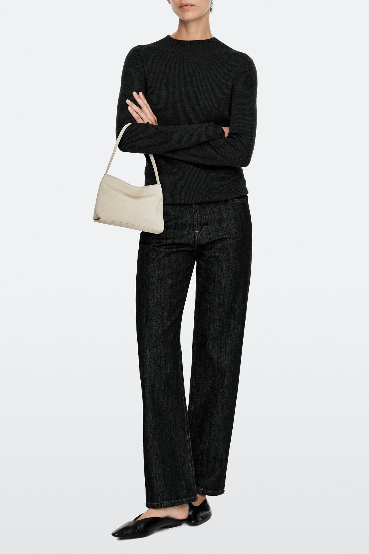 Split suede leather shoulder bag — Ecru