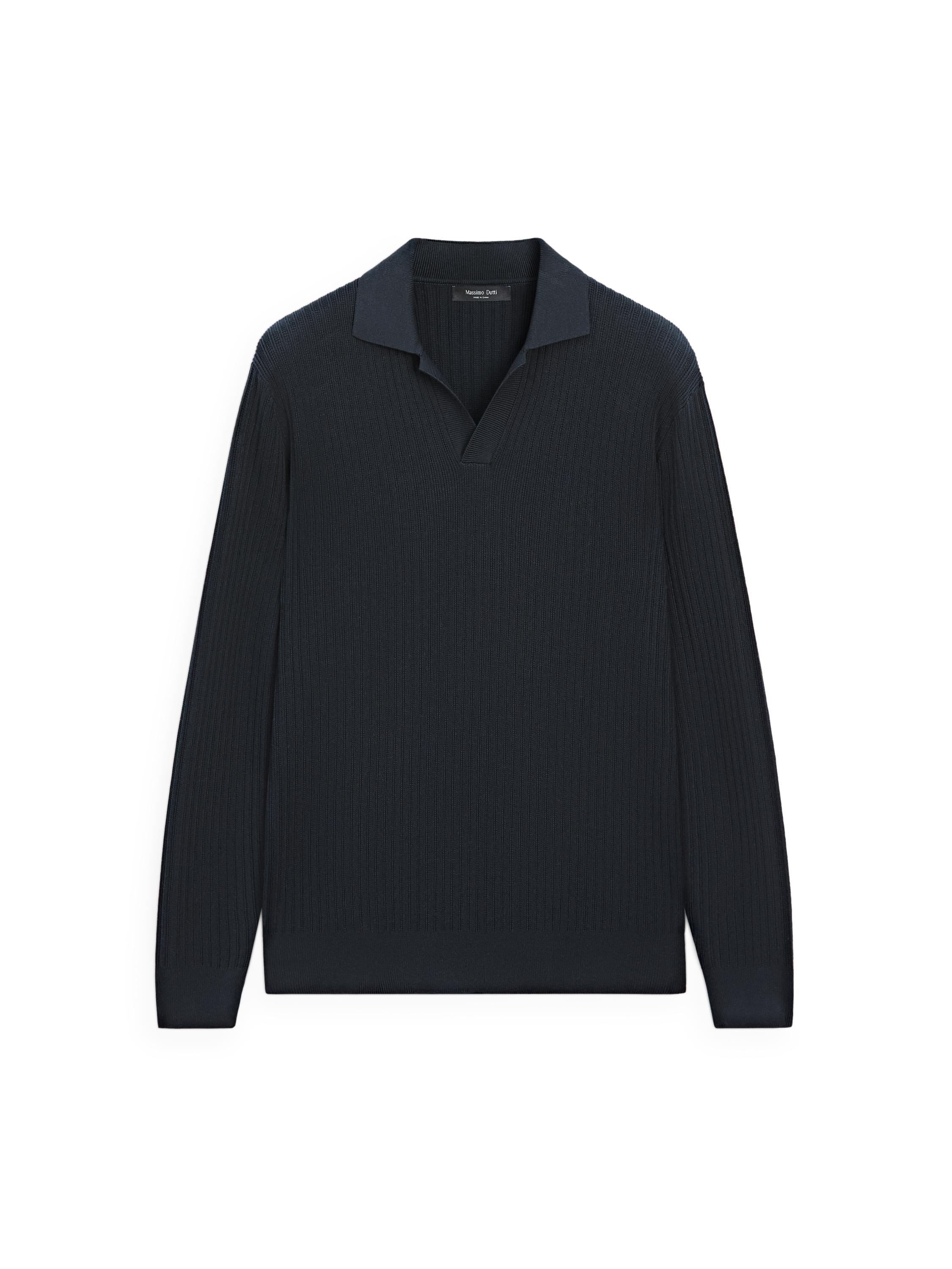 Cotton blend knit polo sweater — NAVY BLUE