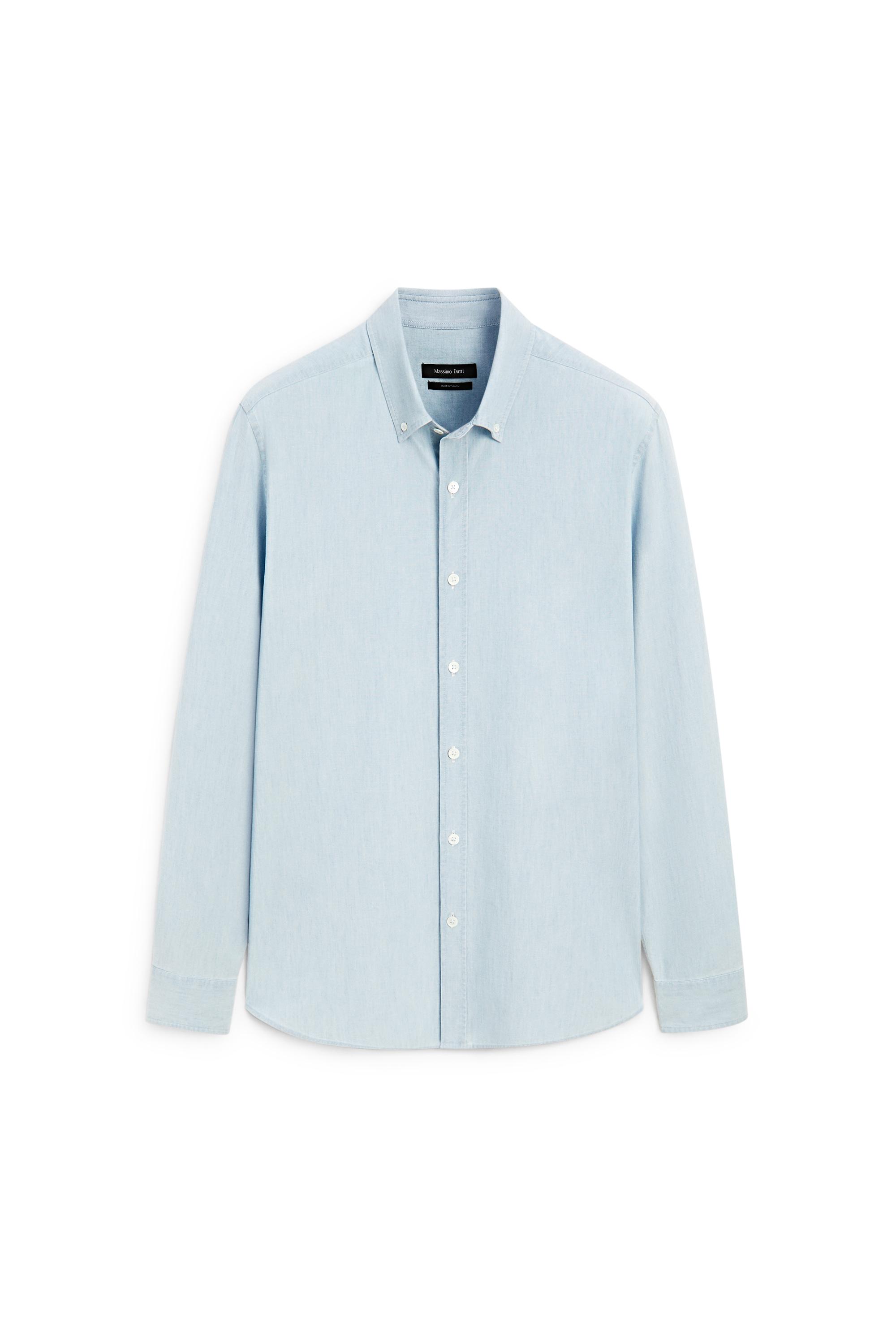 Slim fit 100% cotton denim shirt — SKY BLUE
