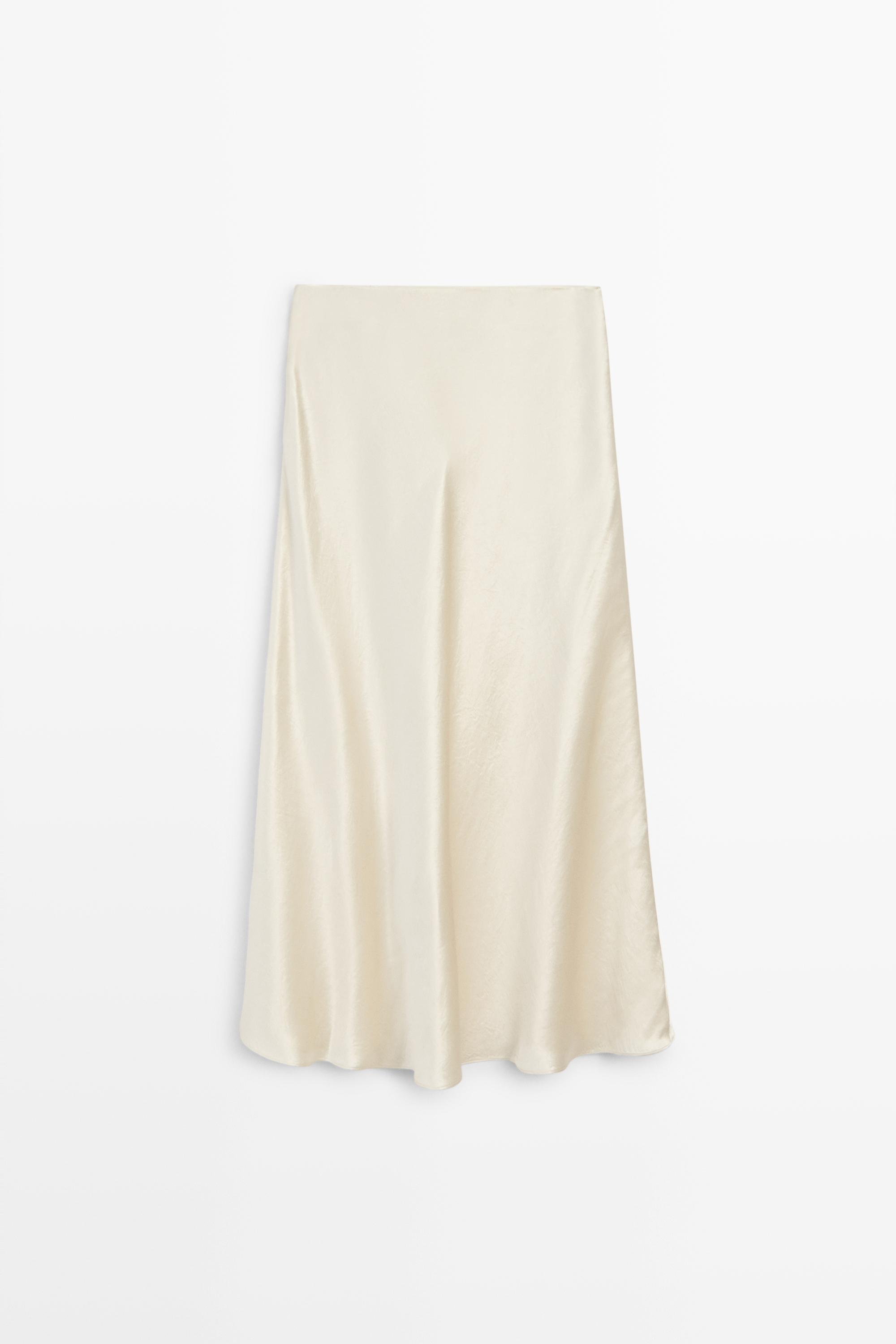 Flowing satin midi skirt - STUDIO — Beige