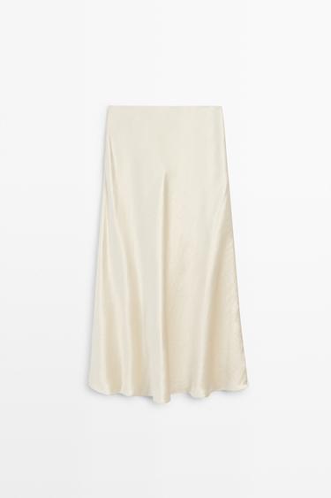 Flowing satin midi skirt - STUDIO — Beige 5