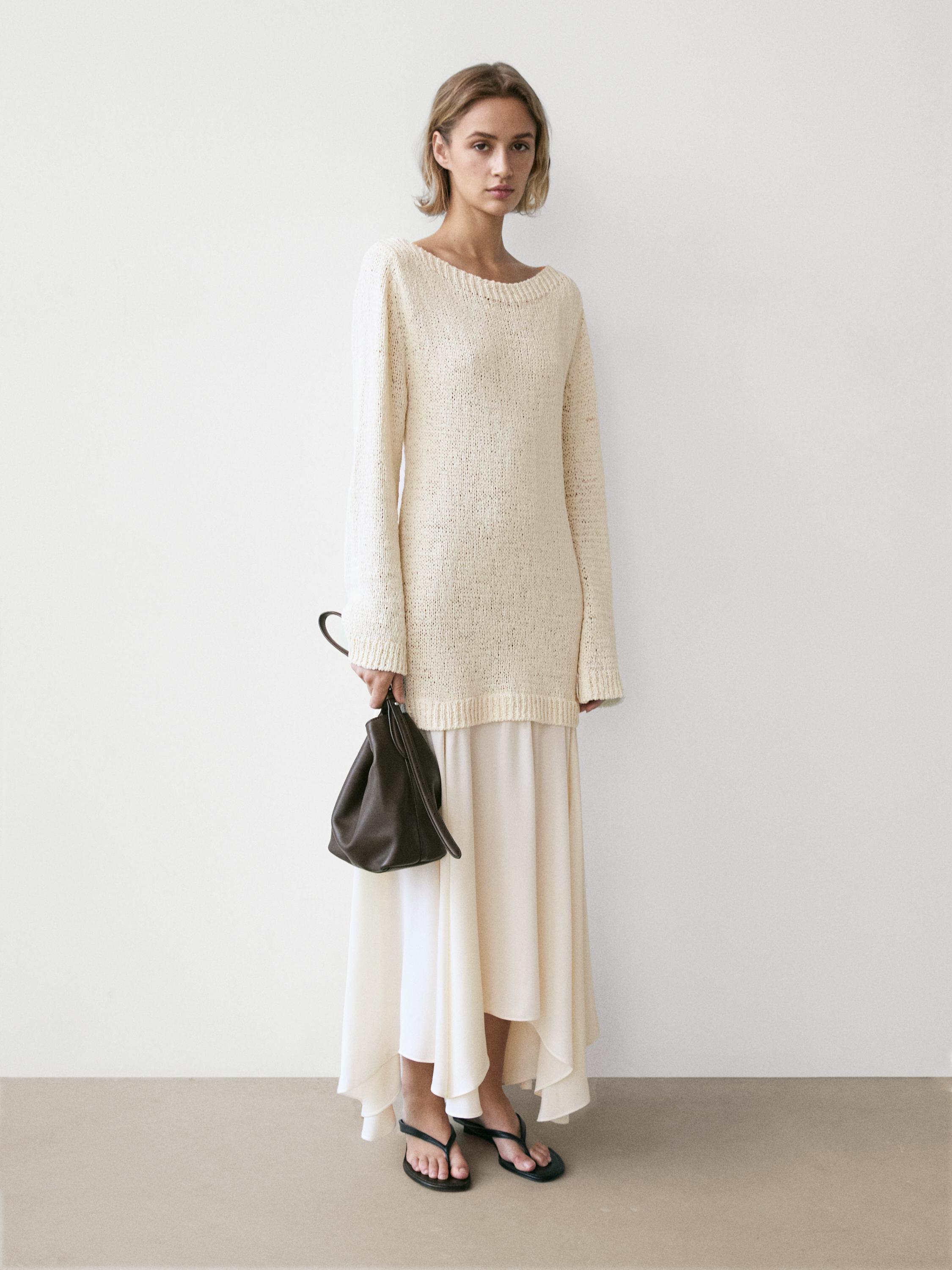 Combined asymmetric midi dress — CREAM