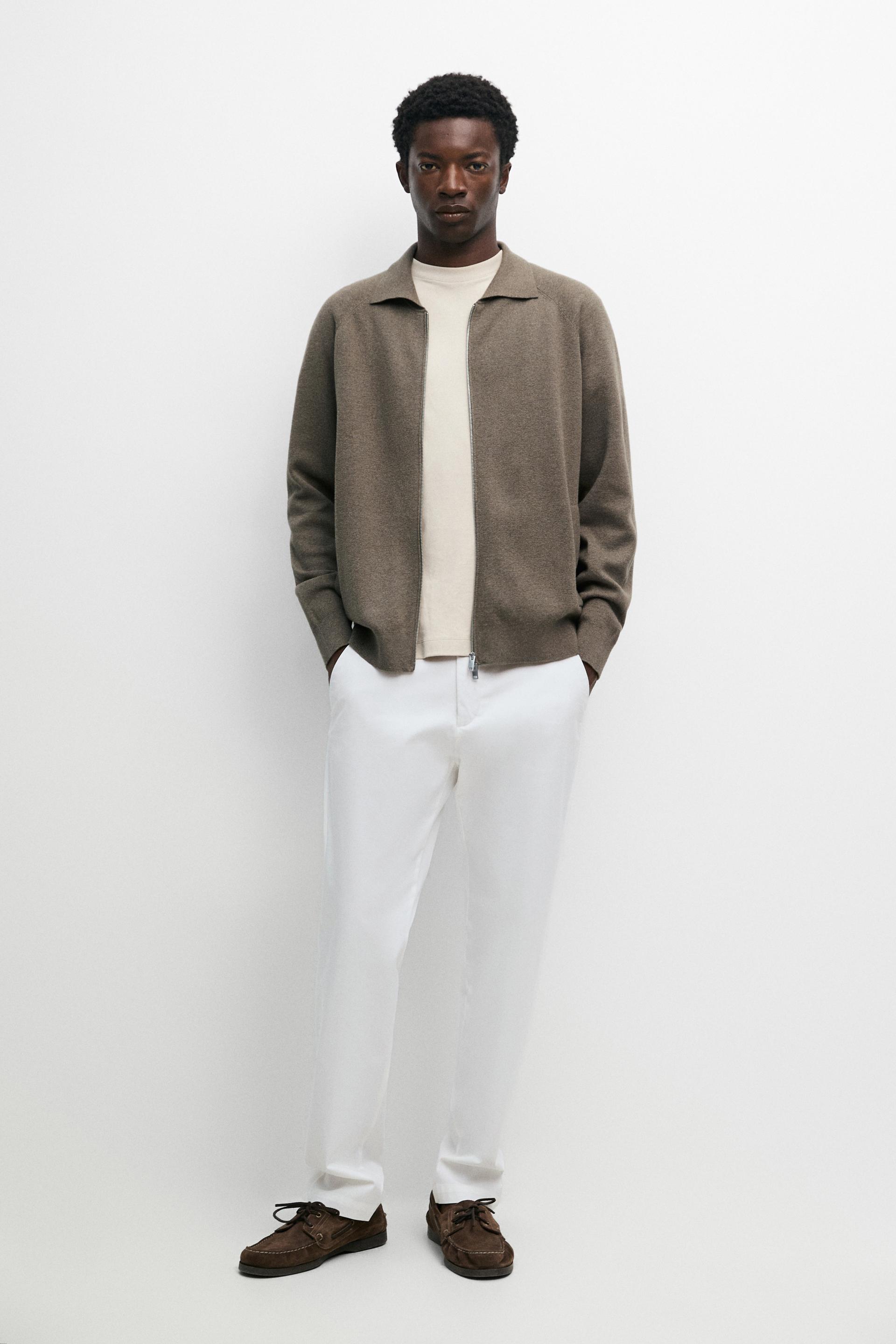 Cárdigan Punto Cremallera Mezcla Algodón - Kaki - L - Massimo Dutti - Hombre