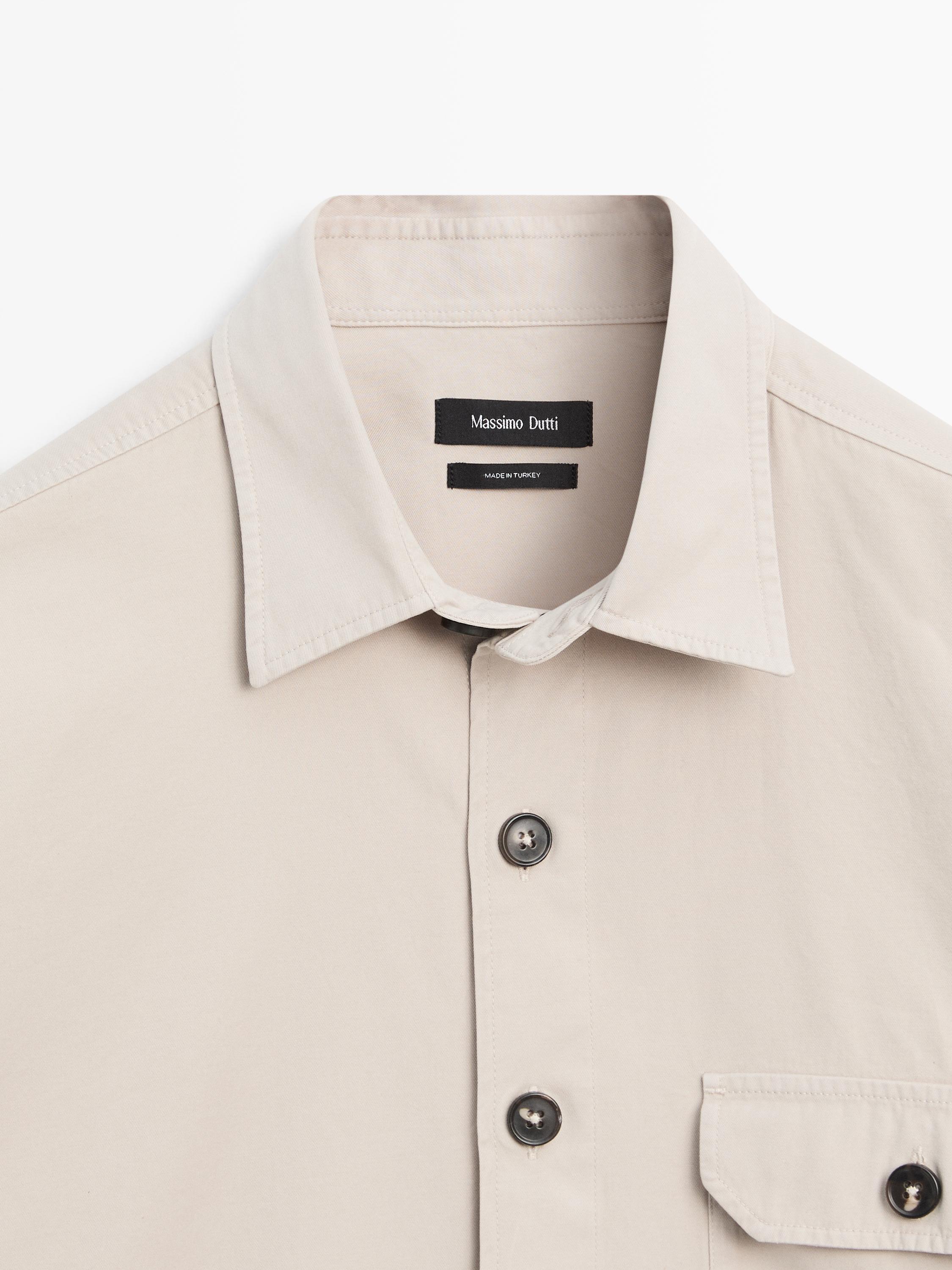 Cotton overshirt with pocket details — BEIGE