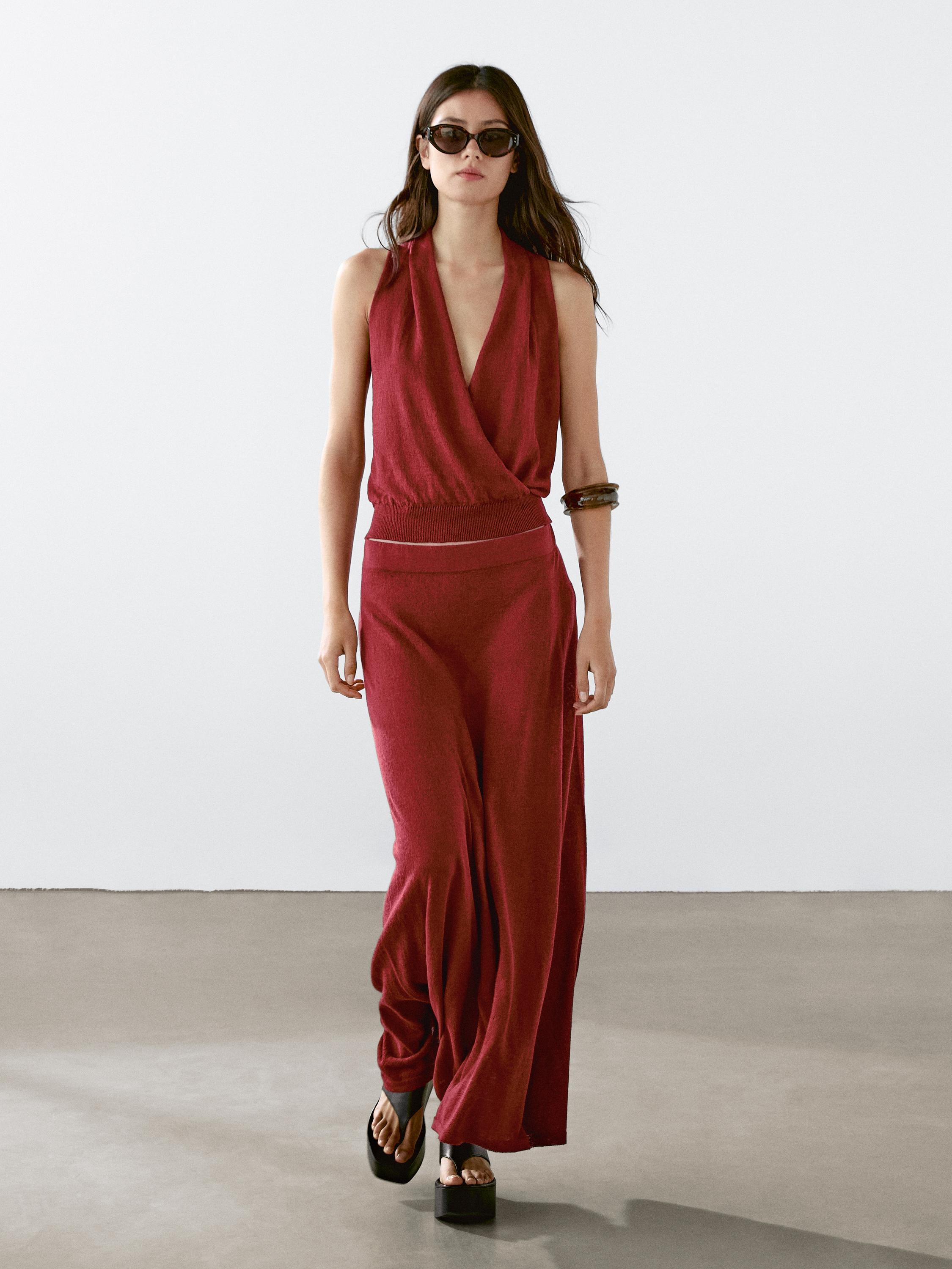 Long linen blend knit skirt