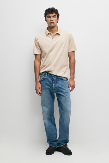 100% cotton polo shirt with placket detail — BEIGE 1