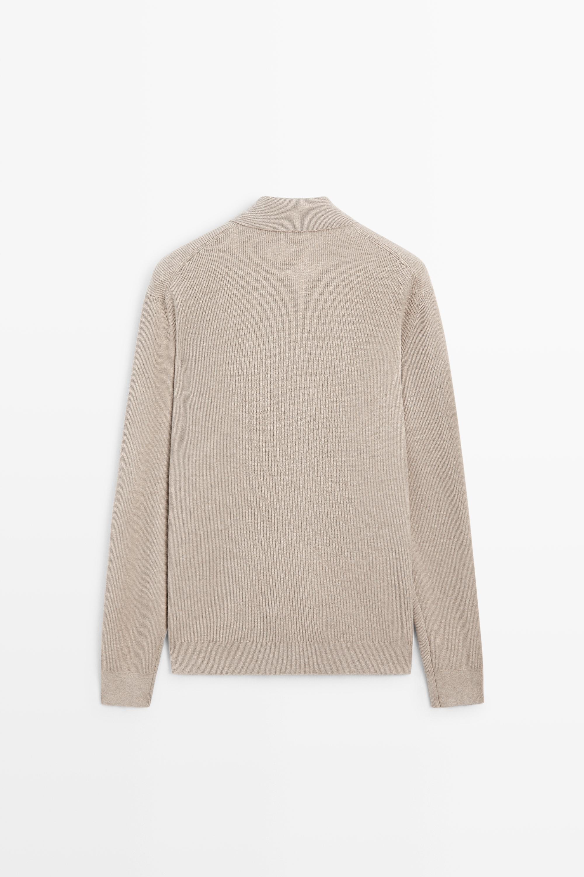 100% cotton knit pocket cardigan — BEIGE