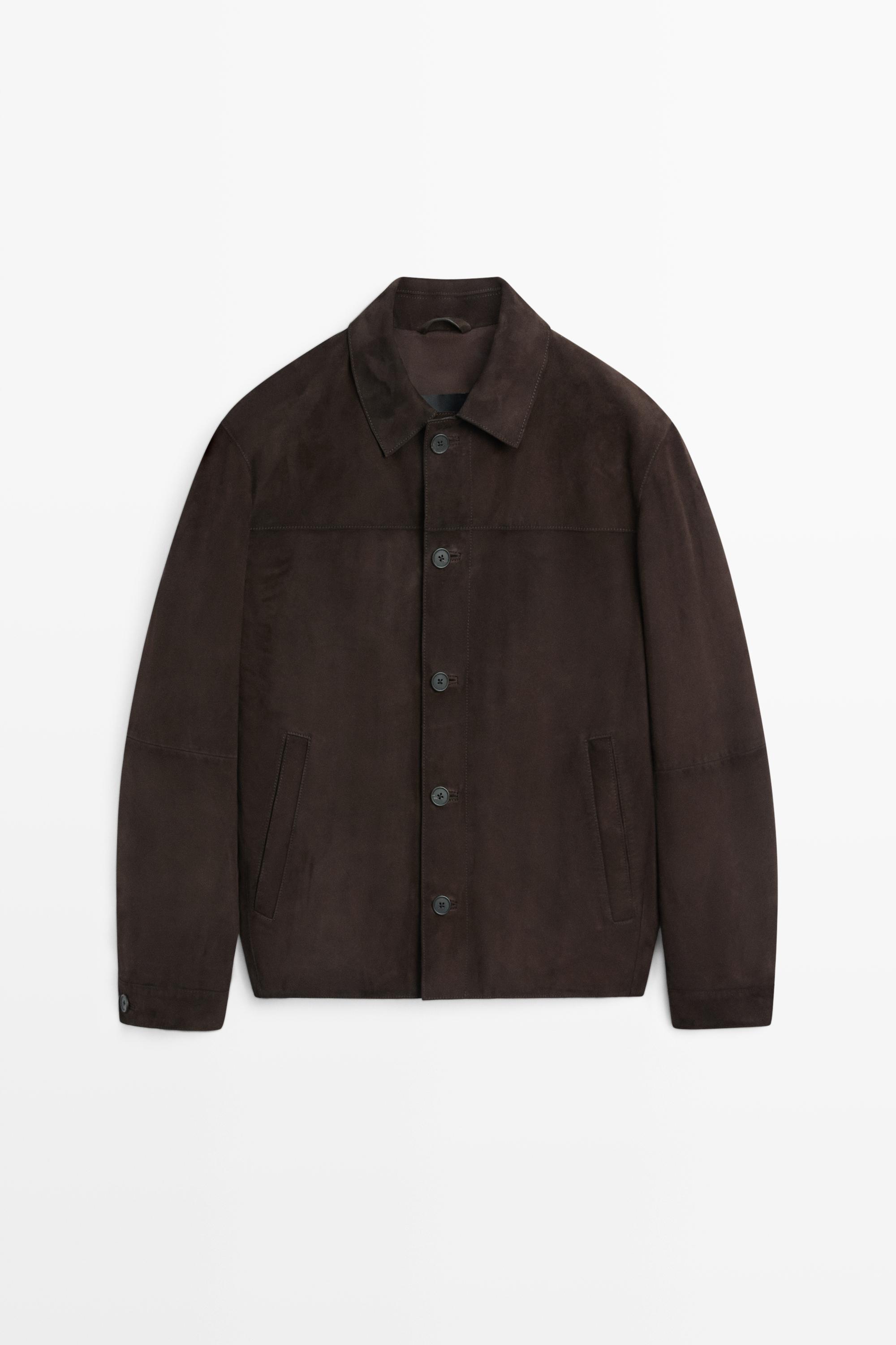 Suede leather overshirt with pocket
