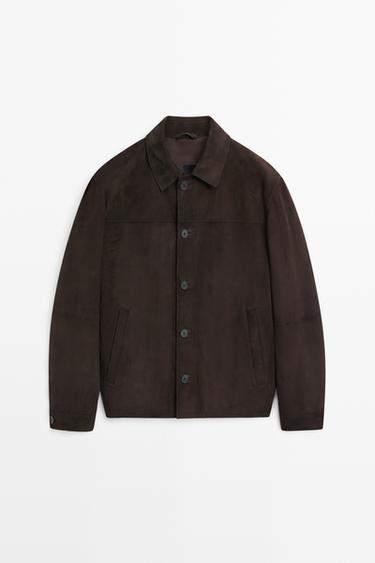 Suede leather pocket overshirt — Chocolate 2