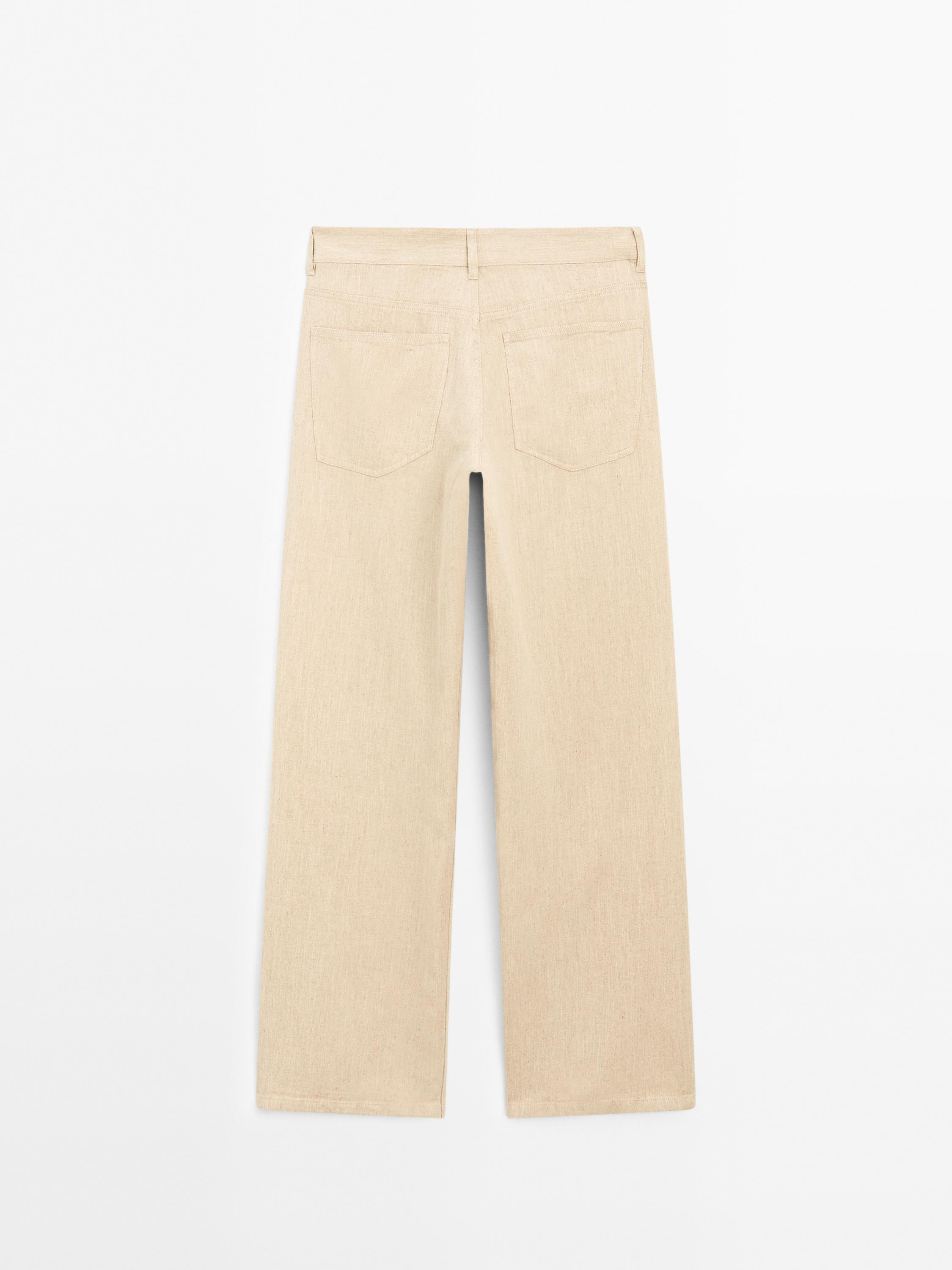Straight fit linen blend trousers