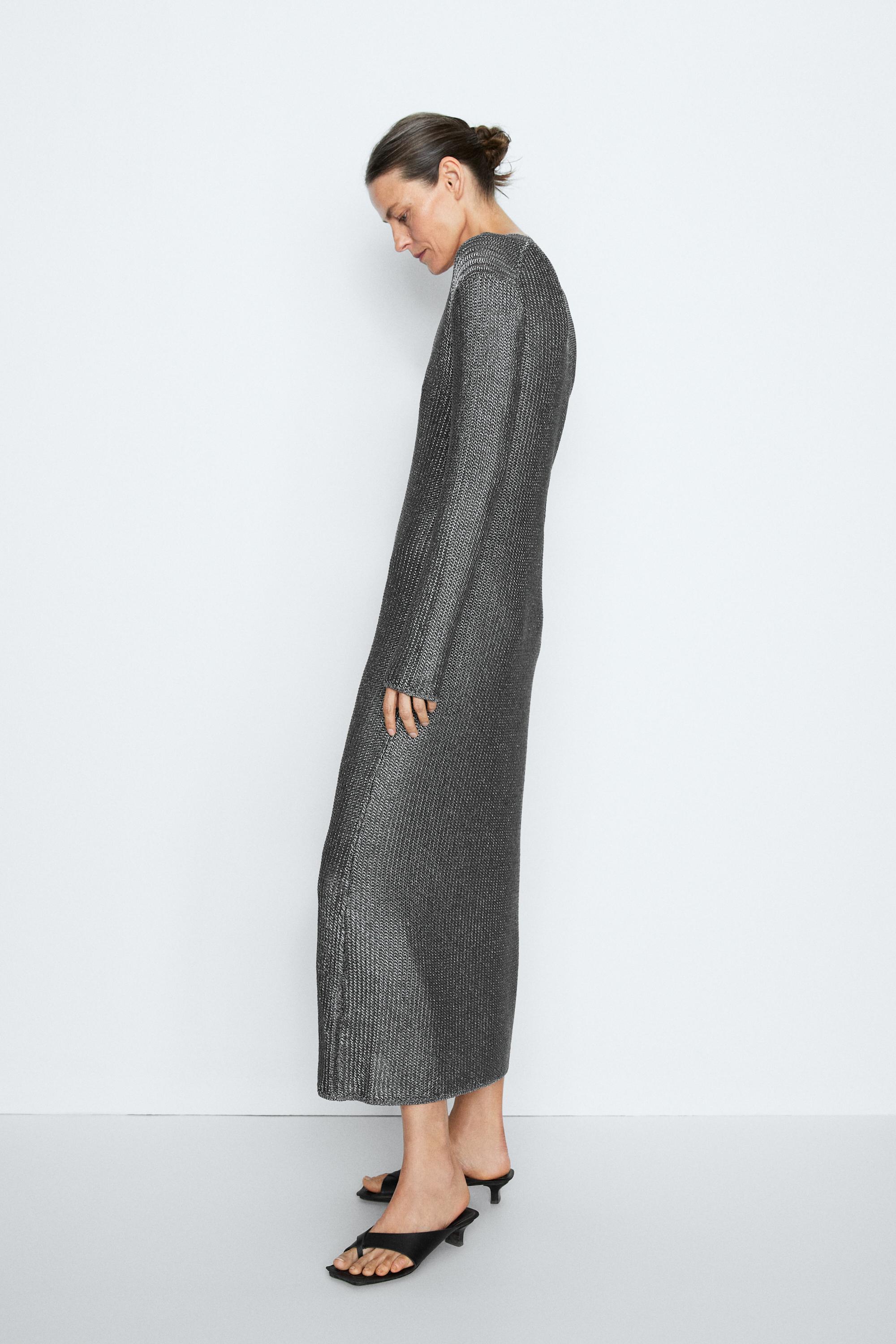 Long metallic knit dress - STUDIO — Silver