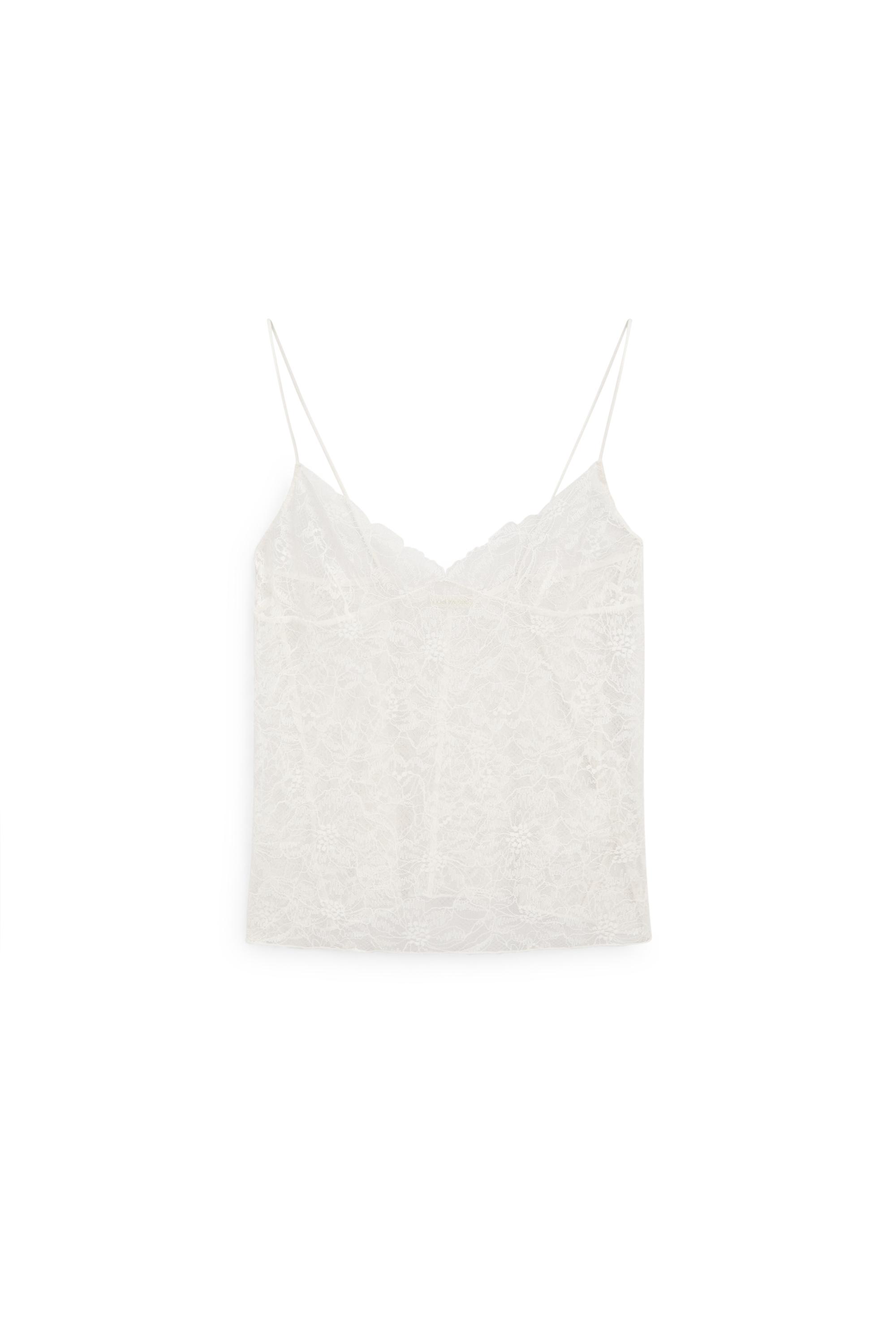 Strappy floral lace top — CREAM