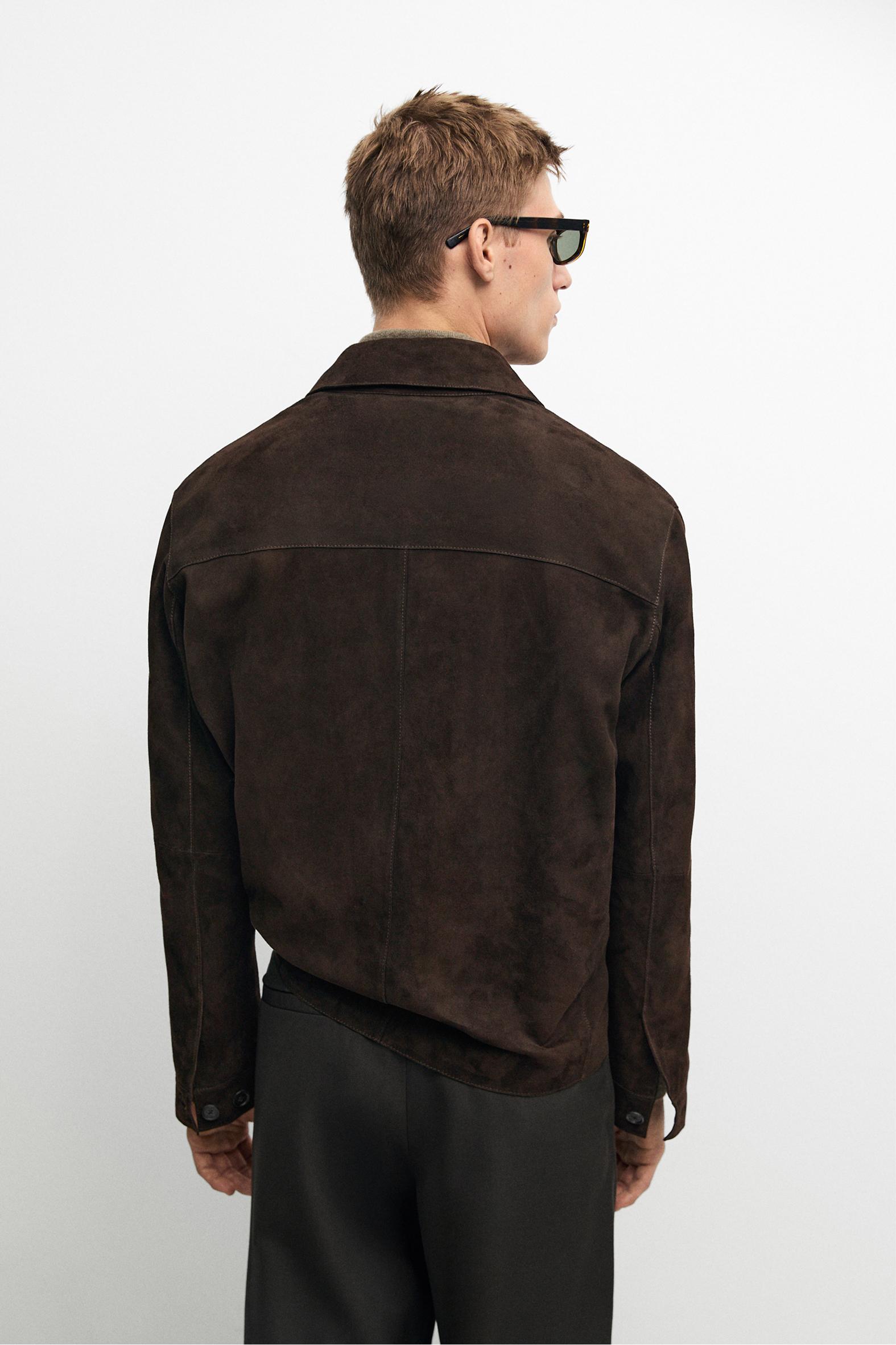 Suede leather pocket overshirt — Chocolate