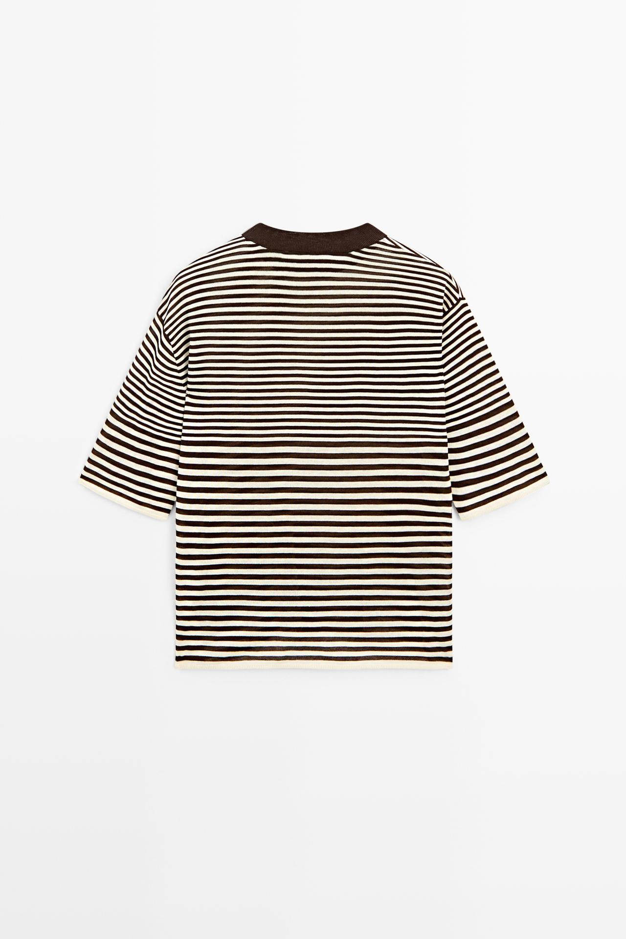 100% cotton short sleeve striped T-shirt — BROWN