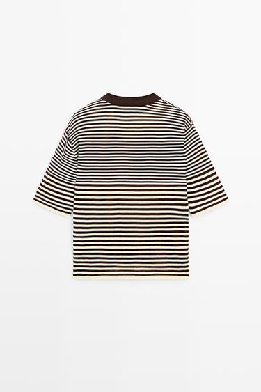 100% cotton short sleeve striped T-shirt — BROWN 6