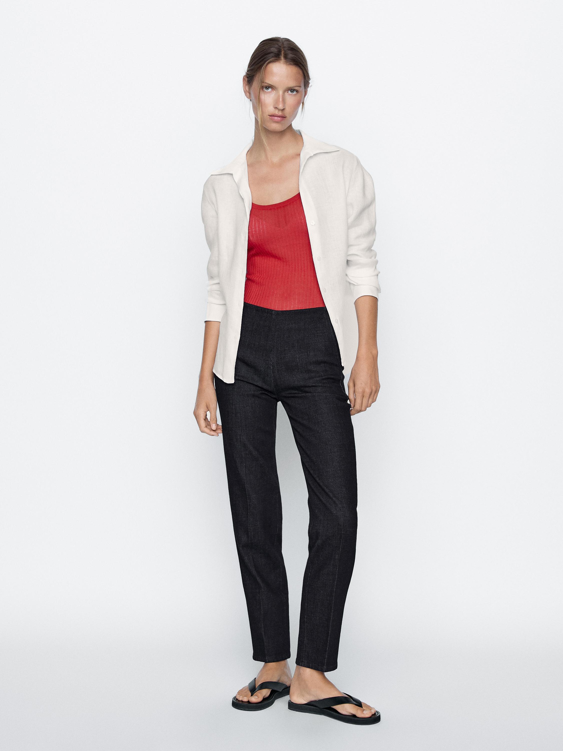 Cotton blend slim fit trousers