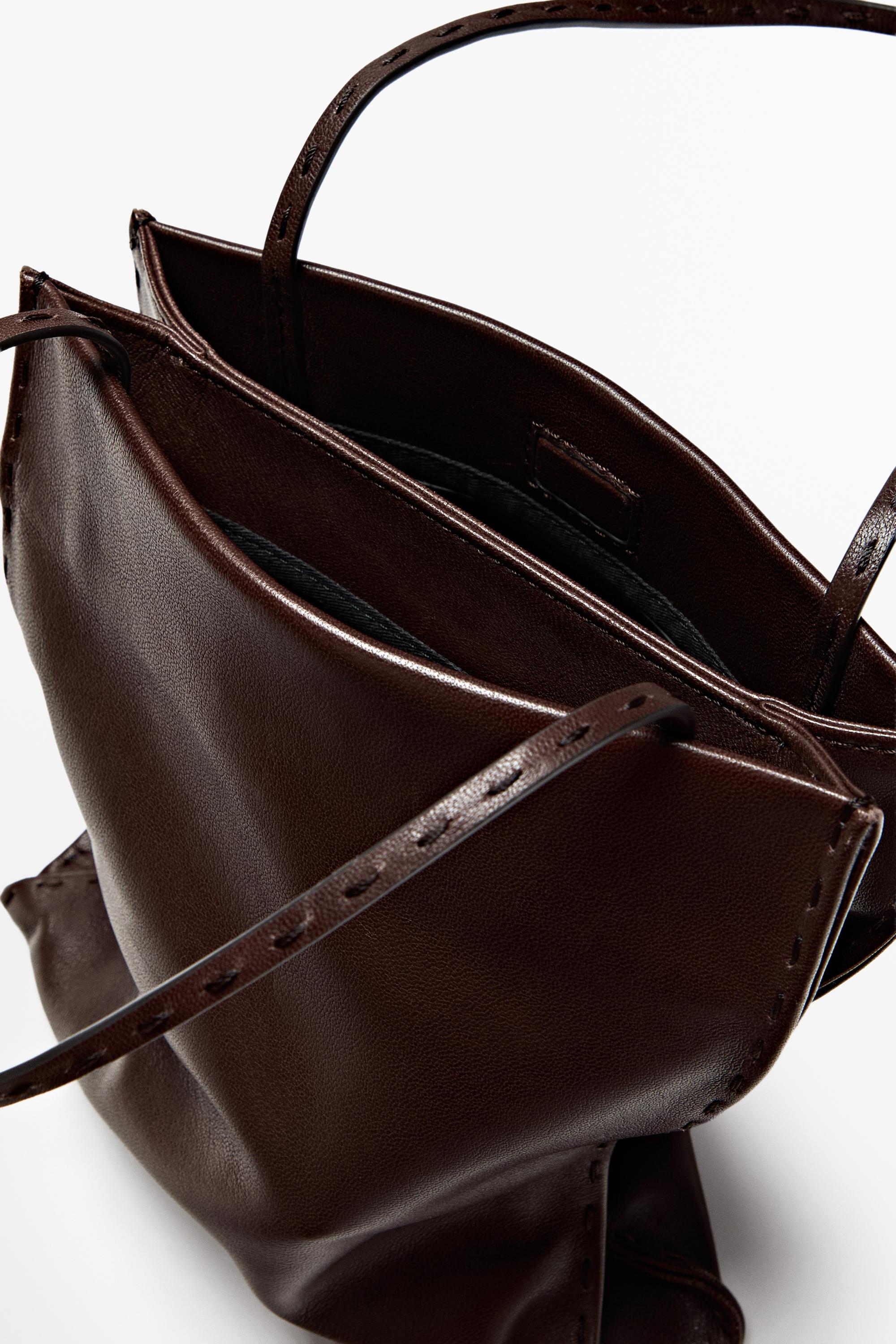 Nappa leather double compartment bag — BROWN