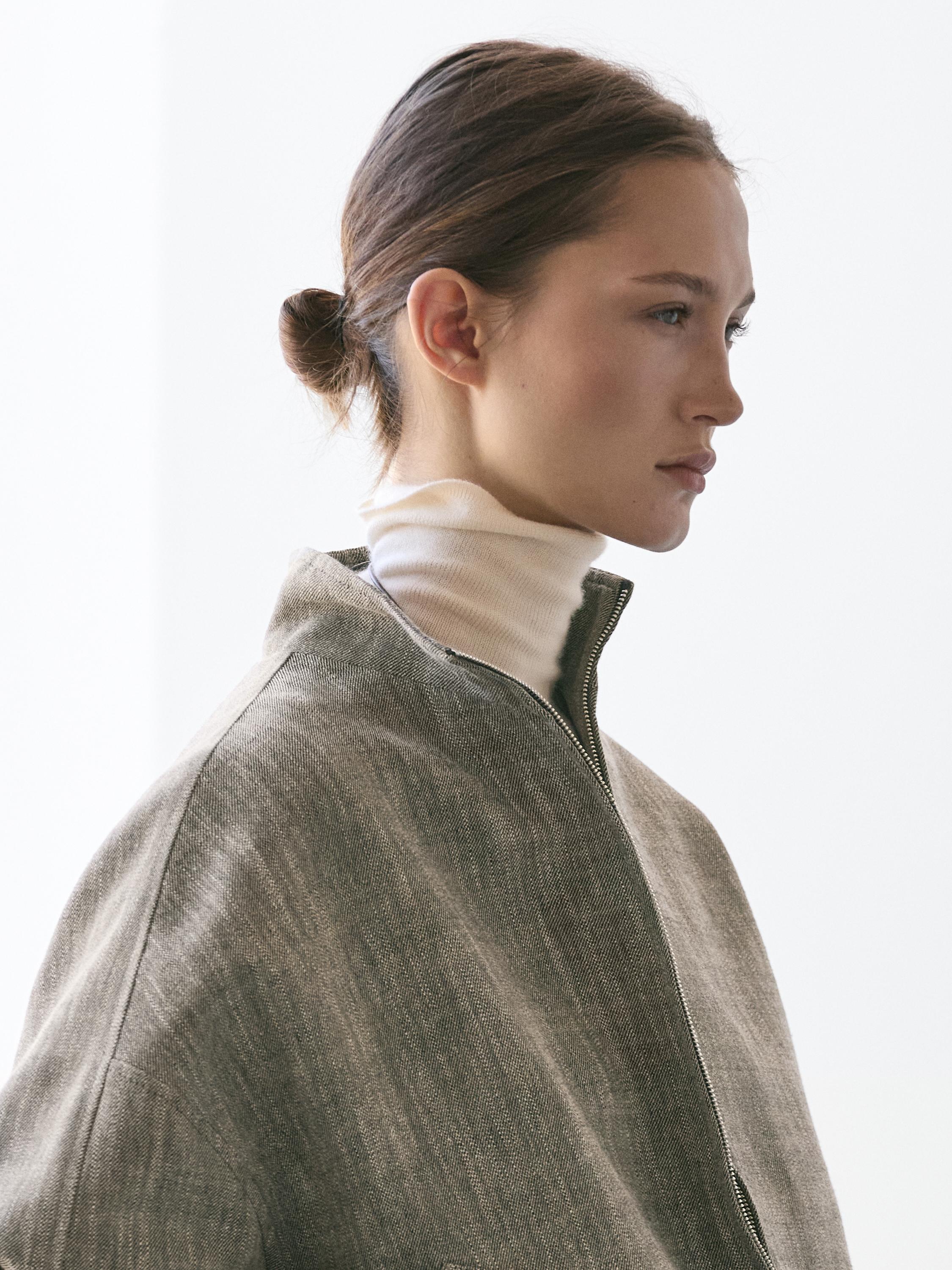 Flecked bomber jacket with scarf — GREY