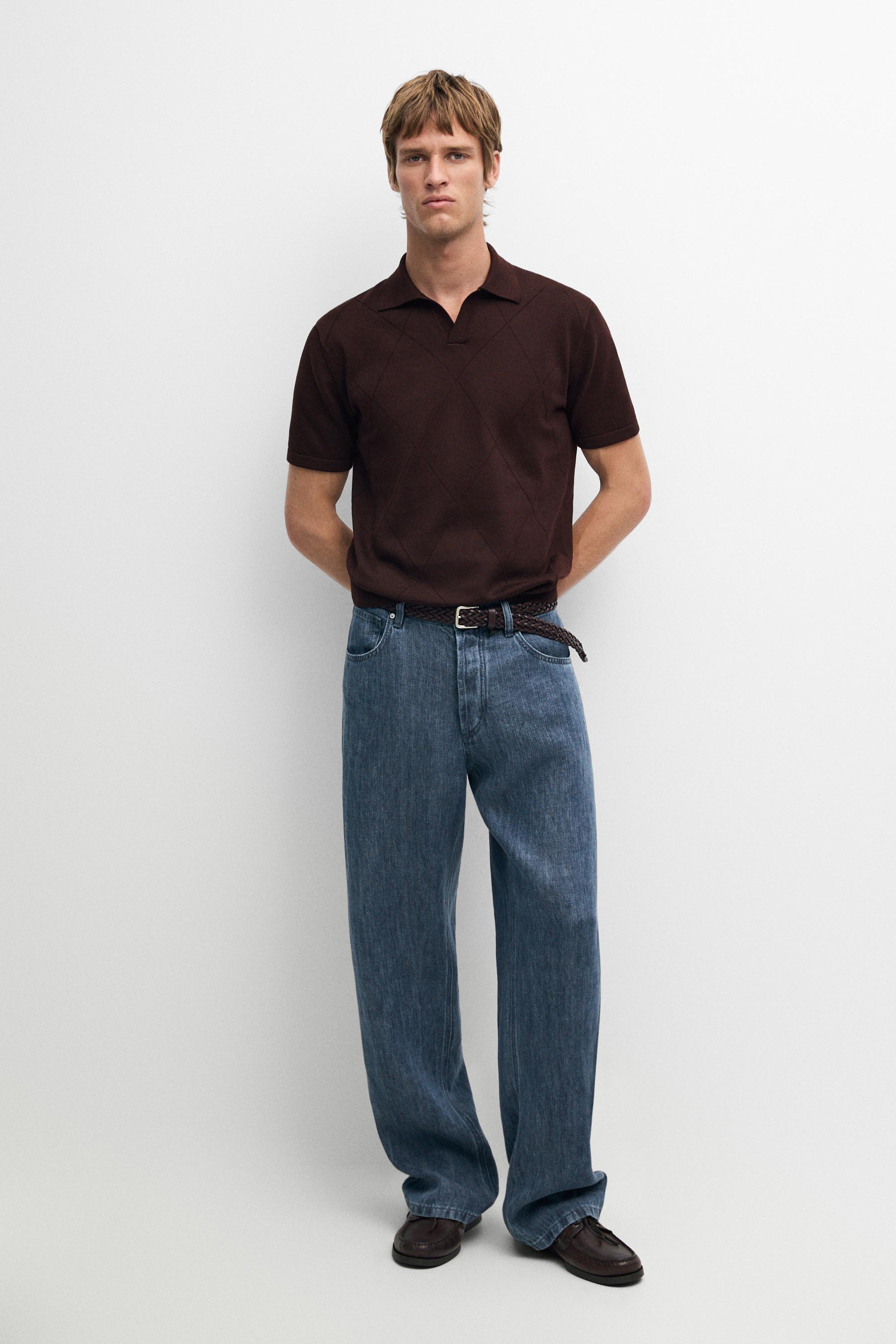 100% cotton intarsia knit polo shirt — BURGUNDY