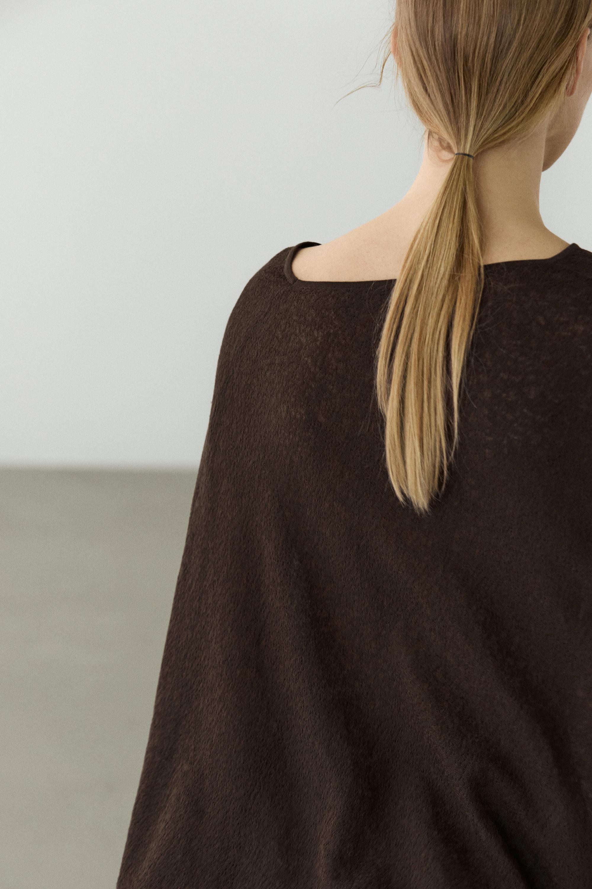 Asymmetric cotton cape — BROWN