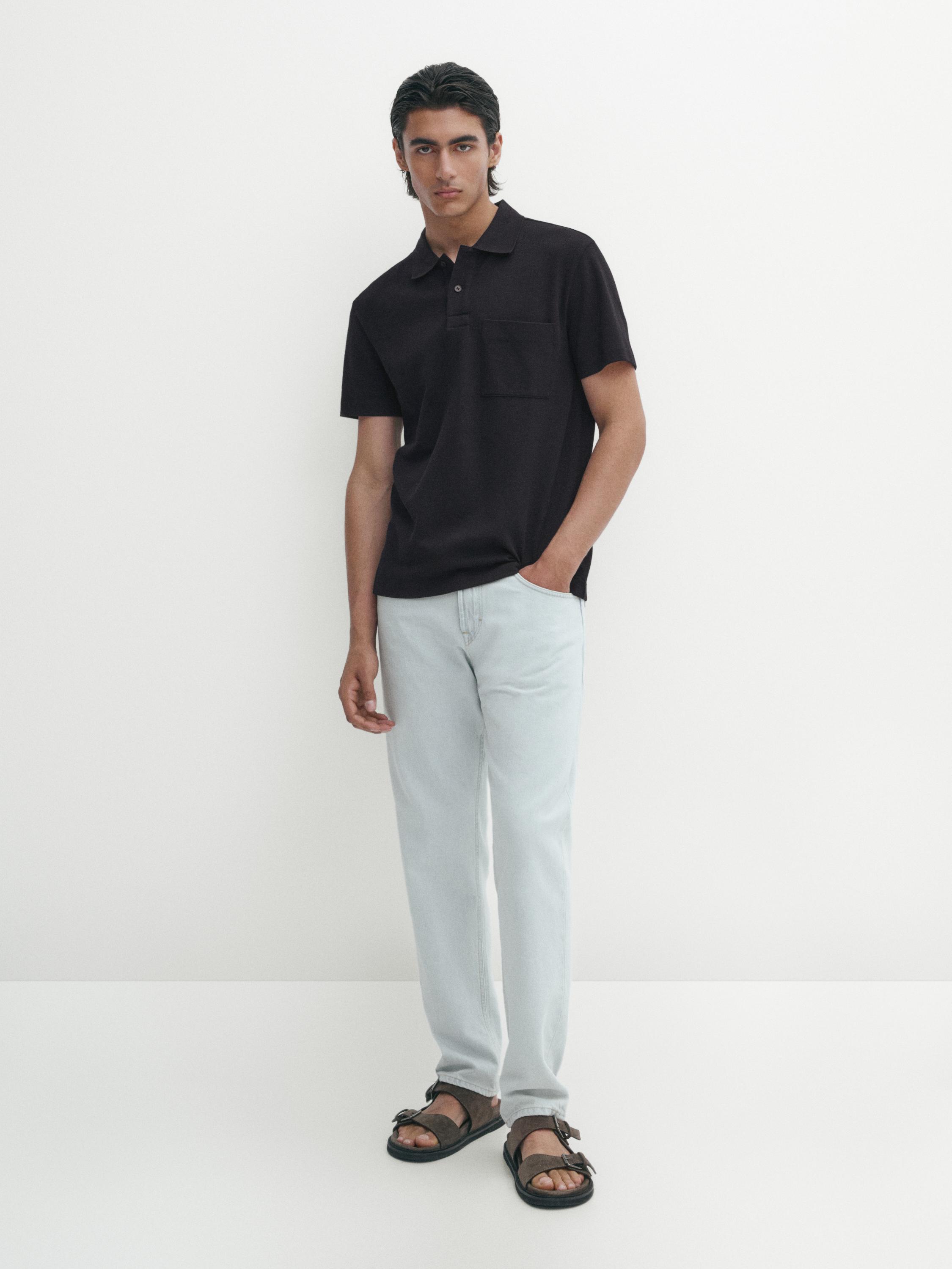 Textured cotton polo shirt with pocket detail