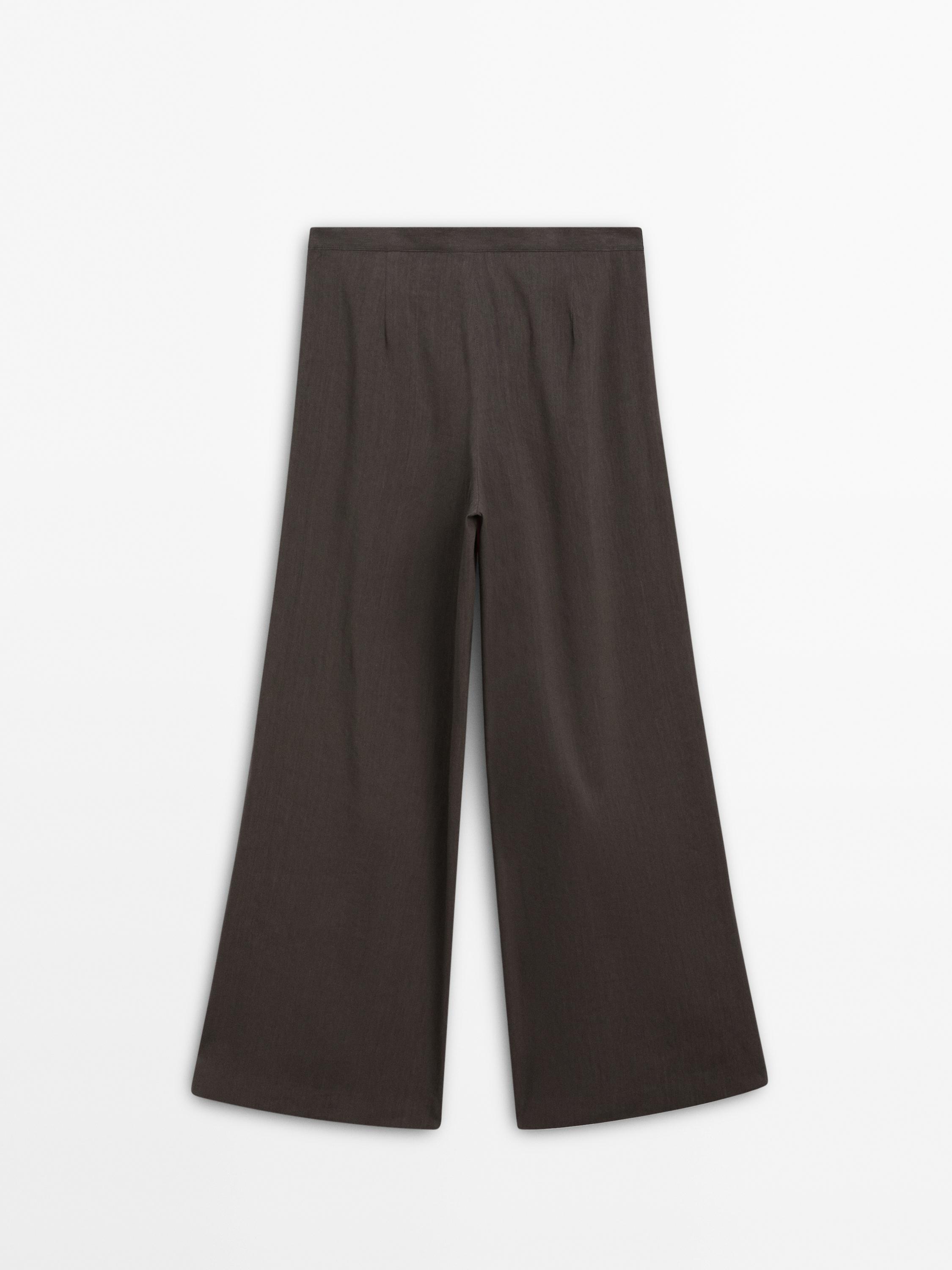 Linen blend pleated trousers