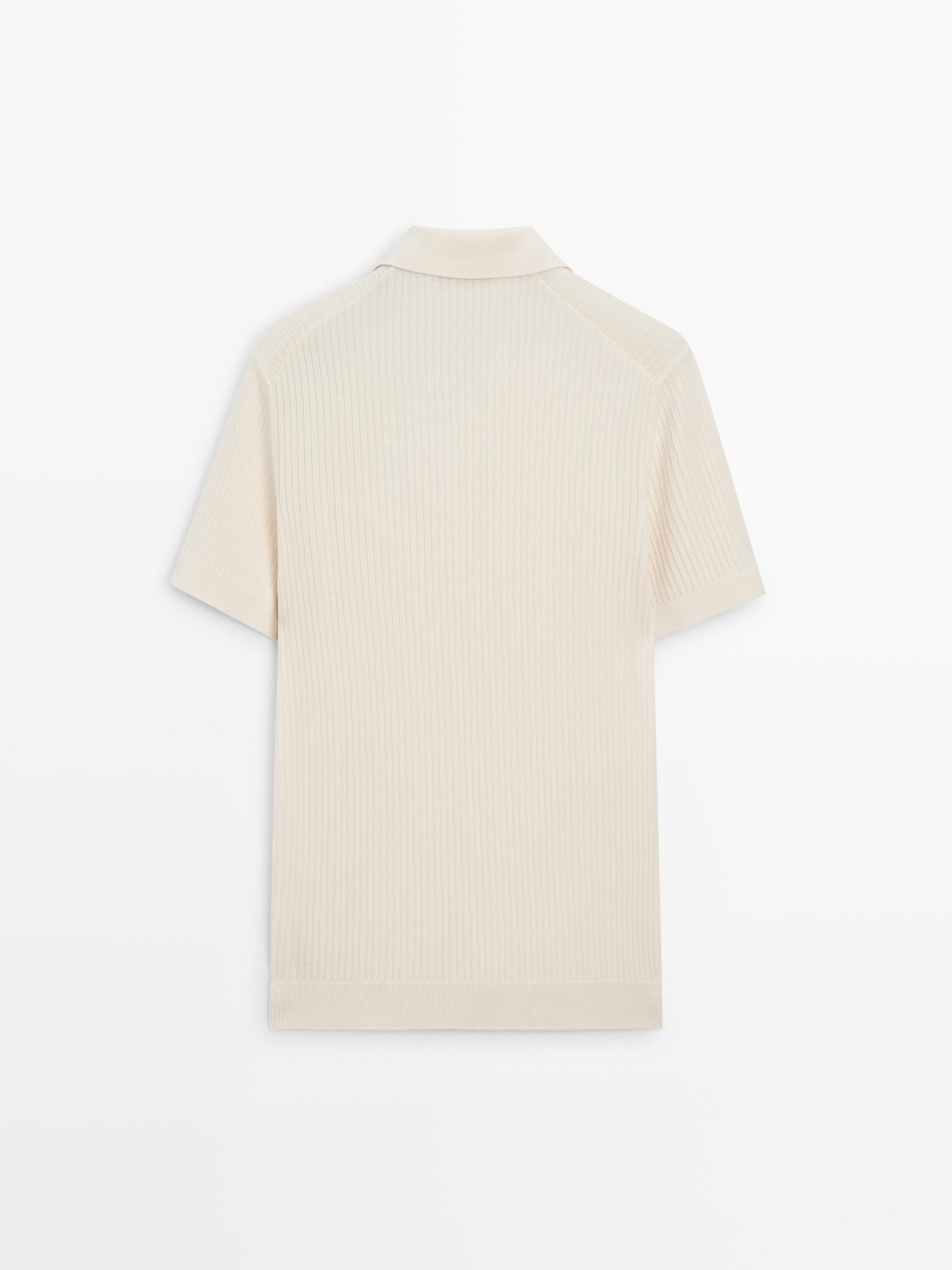 Regular fit cotton knit polo shirt — CREAM