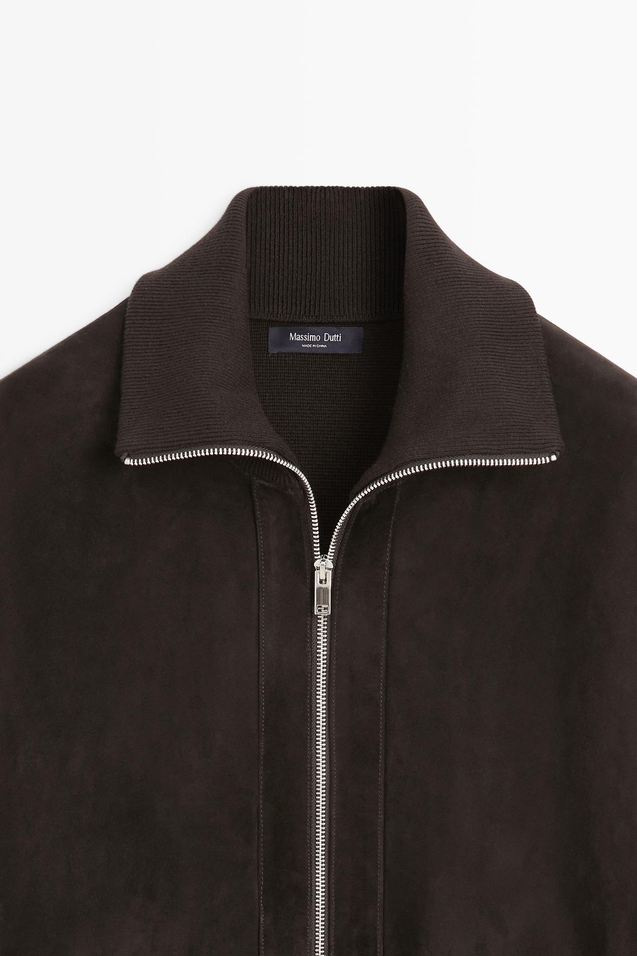 Mixed fabric Suede jacket — BROWN