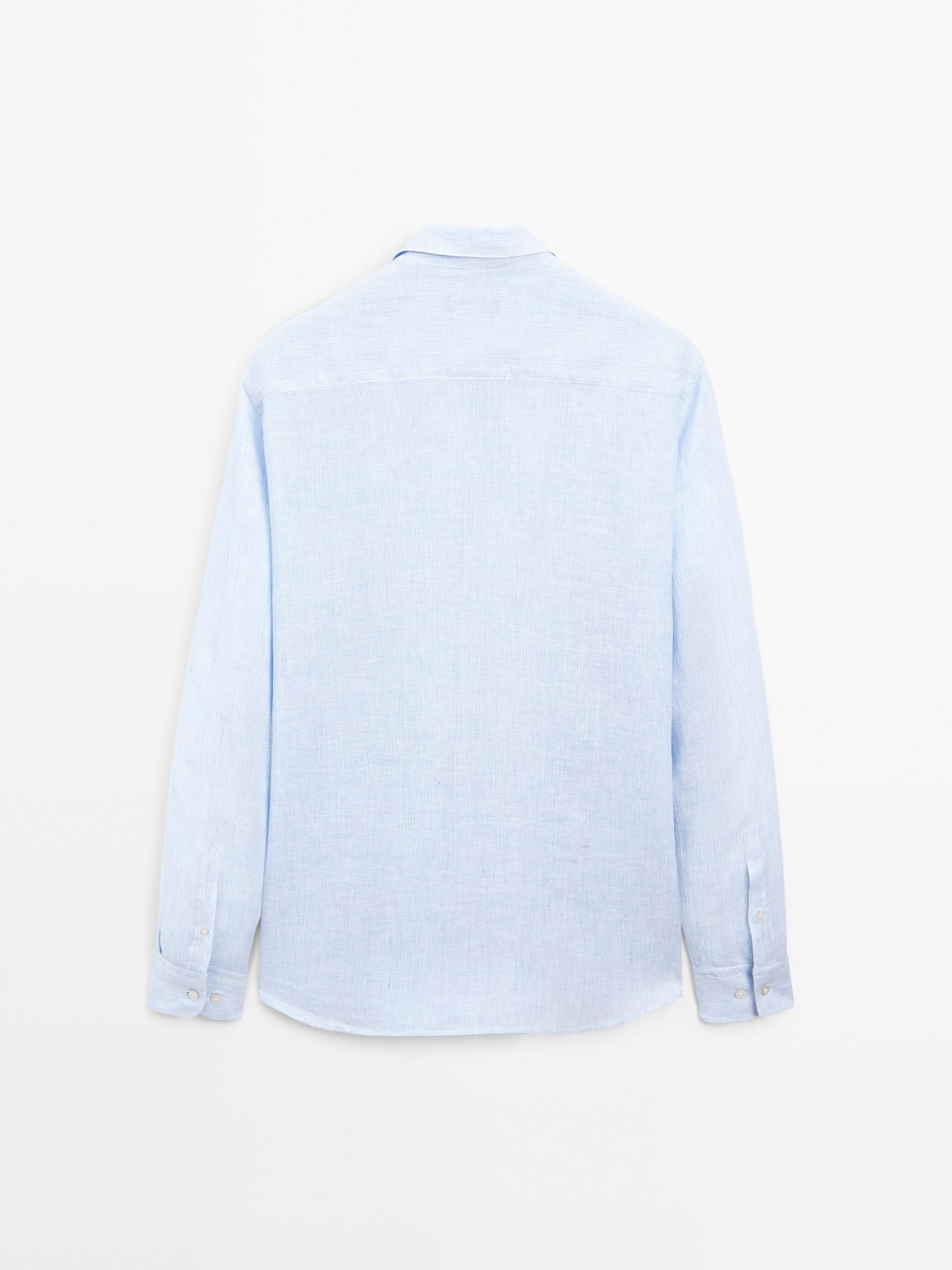 Slim fit striped 100% linen shirt