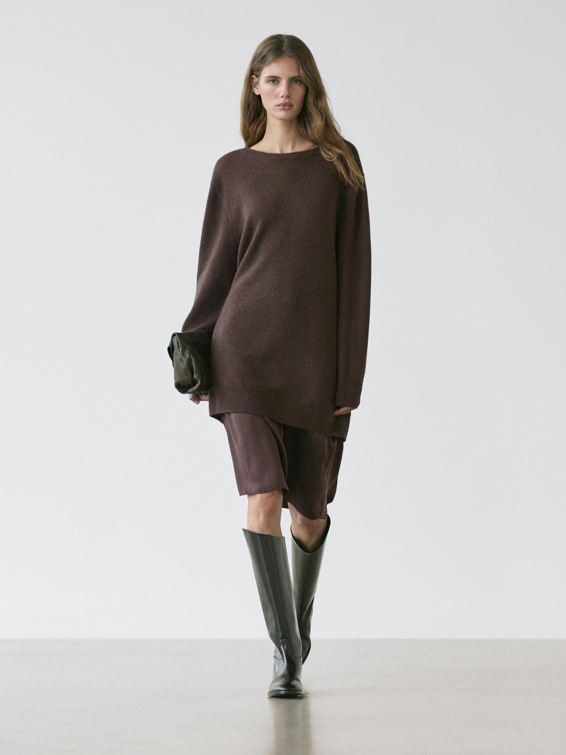 Robe Jersey Cachemire - Chocolat - M - Massimo Dutti - Femme