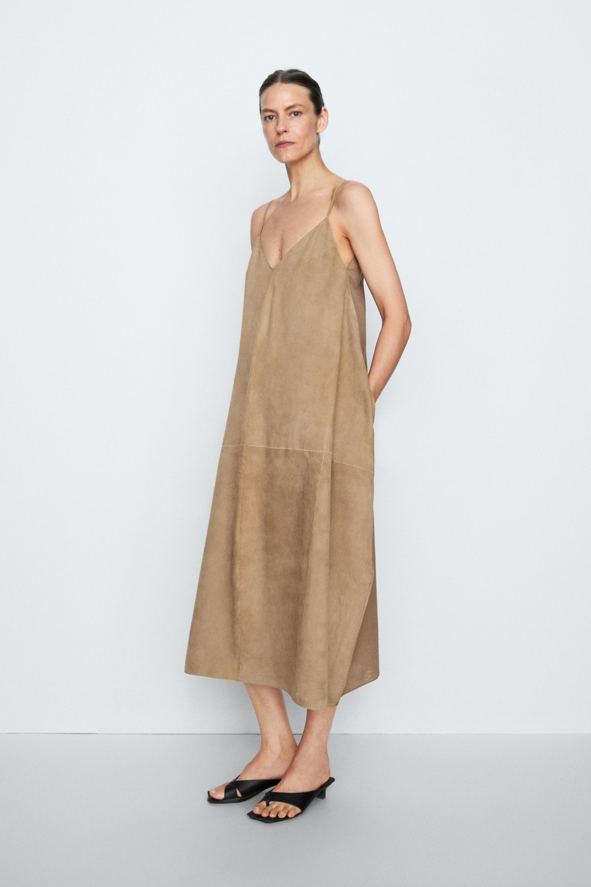 Suede leather combined dress - STUDIO — STONE