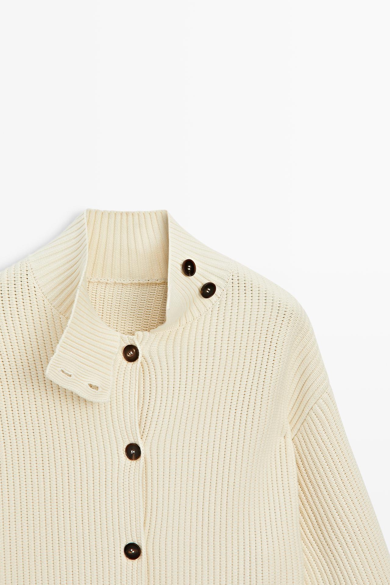 100% cotton turtleneck knit cardigan — CREAM