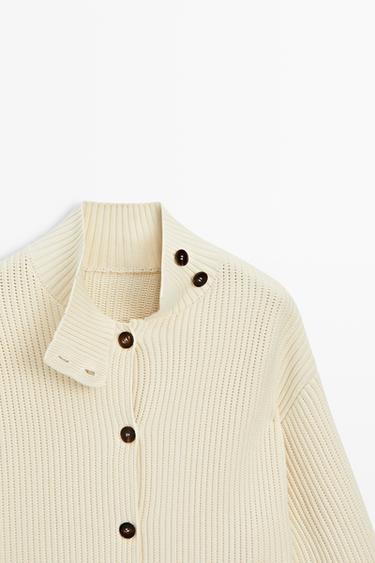 100% cotton turtleneck knit cardigan — CREAM 4