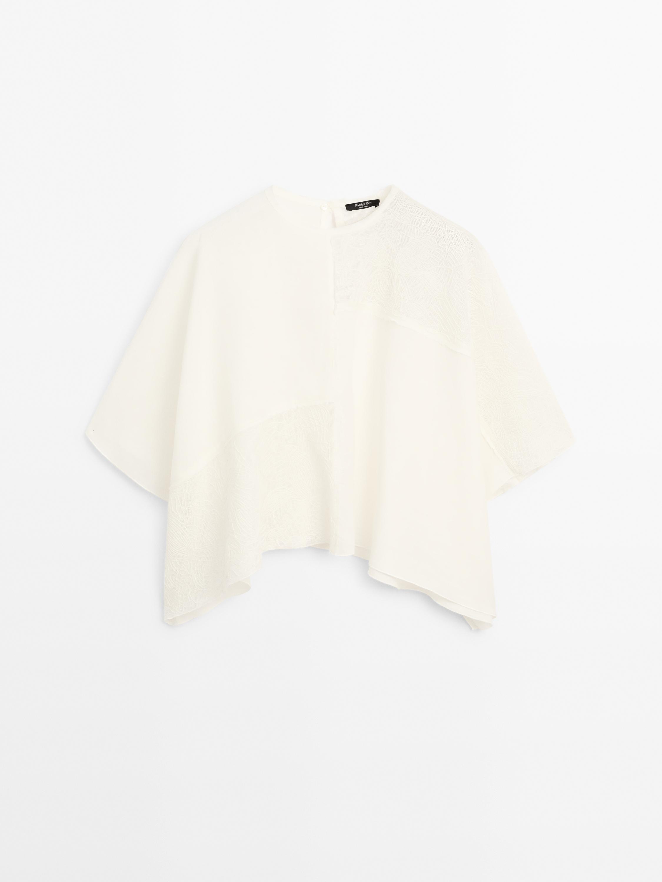 Flowing linen blend embroidered cape