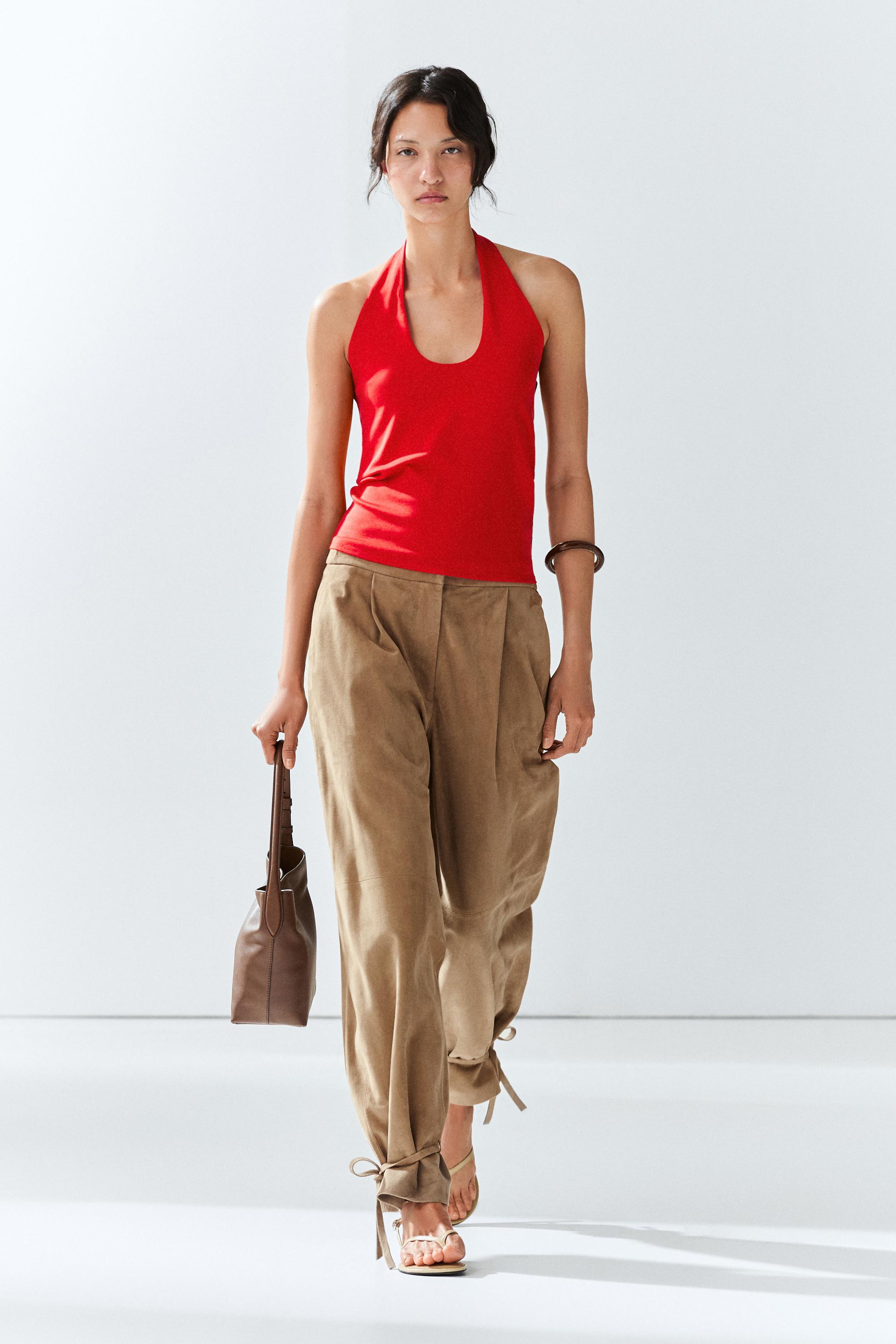 Suede leather pants with tie-detail hems — Green